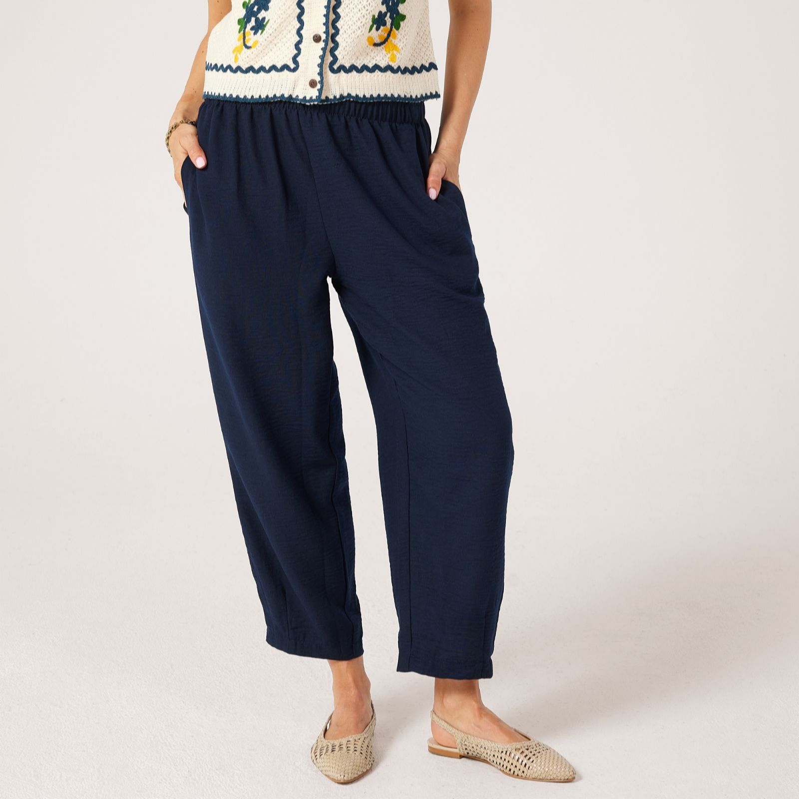Kim & Co Linen Feel Ankle Length Relaxed Carrot Petite Trousers