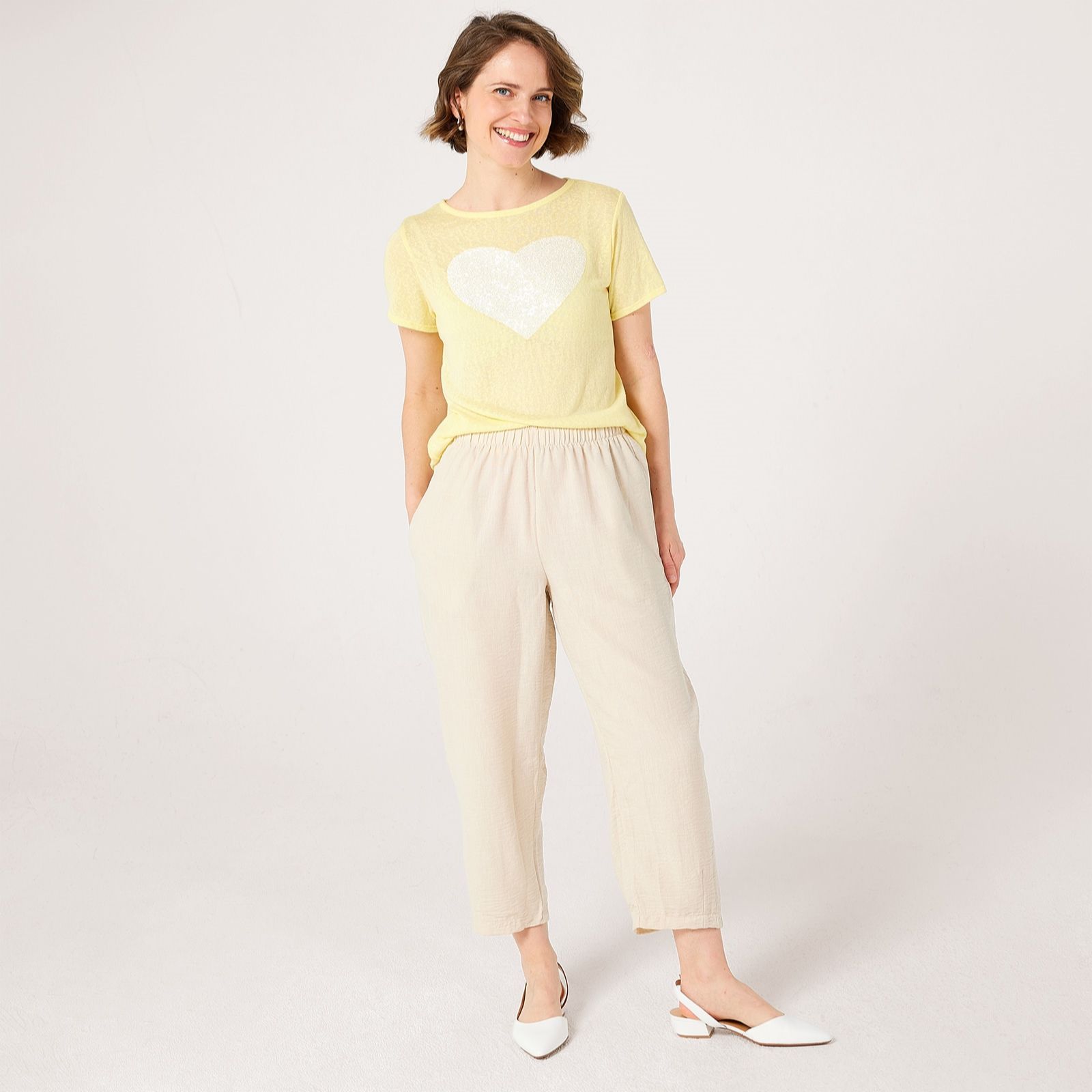 Kim & Co Linen Feel Ankle Length Relaxed Carrot Petite Trousers