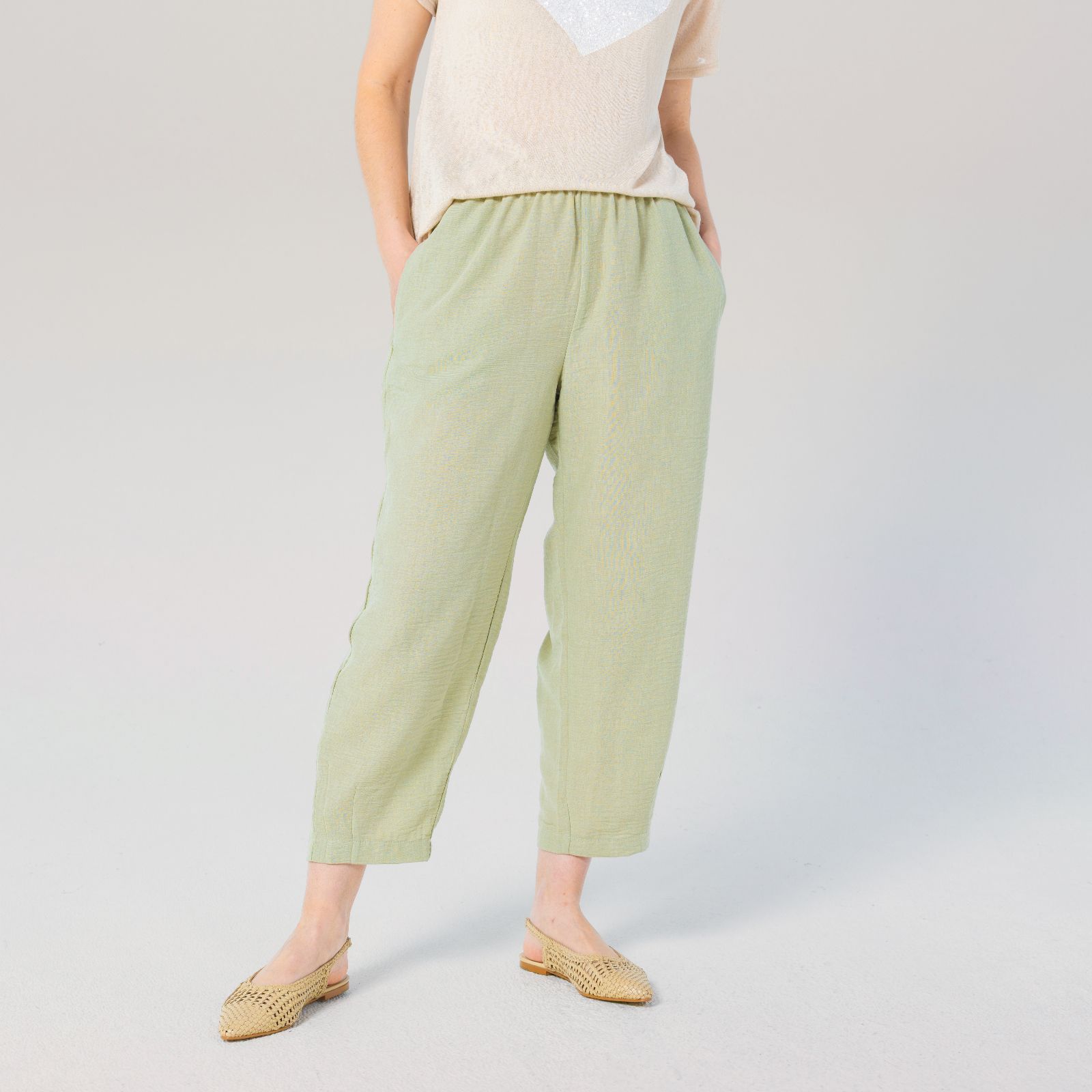 Kim & Co Linen Feel Ankle Length Relaxed Carrot Petite Trousers