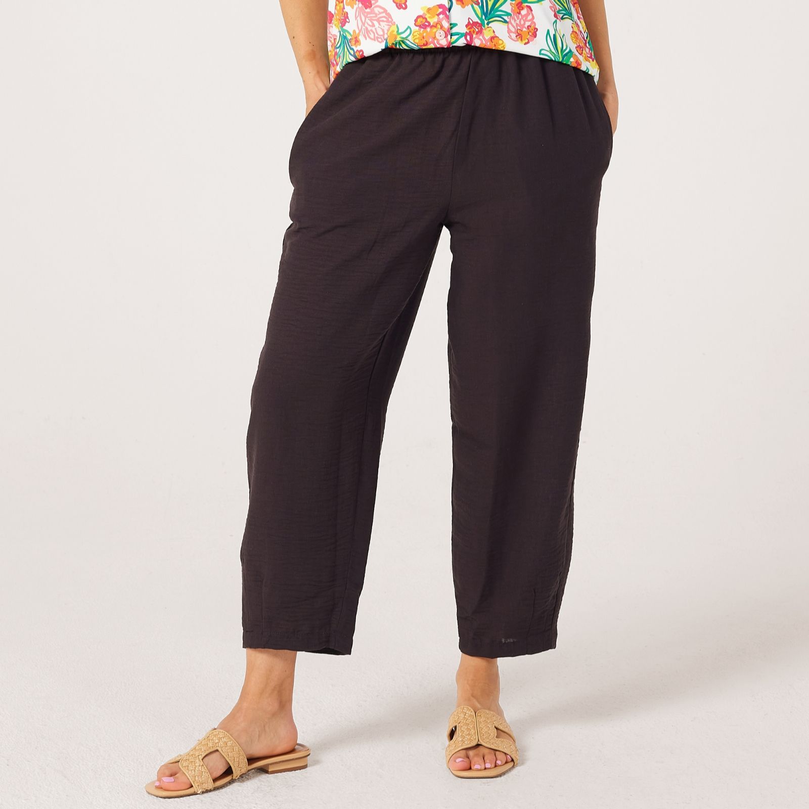 Kim & Co Linen Feel Ankle Length Relaxed Carrot Petite Trousers