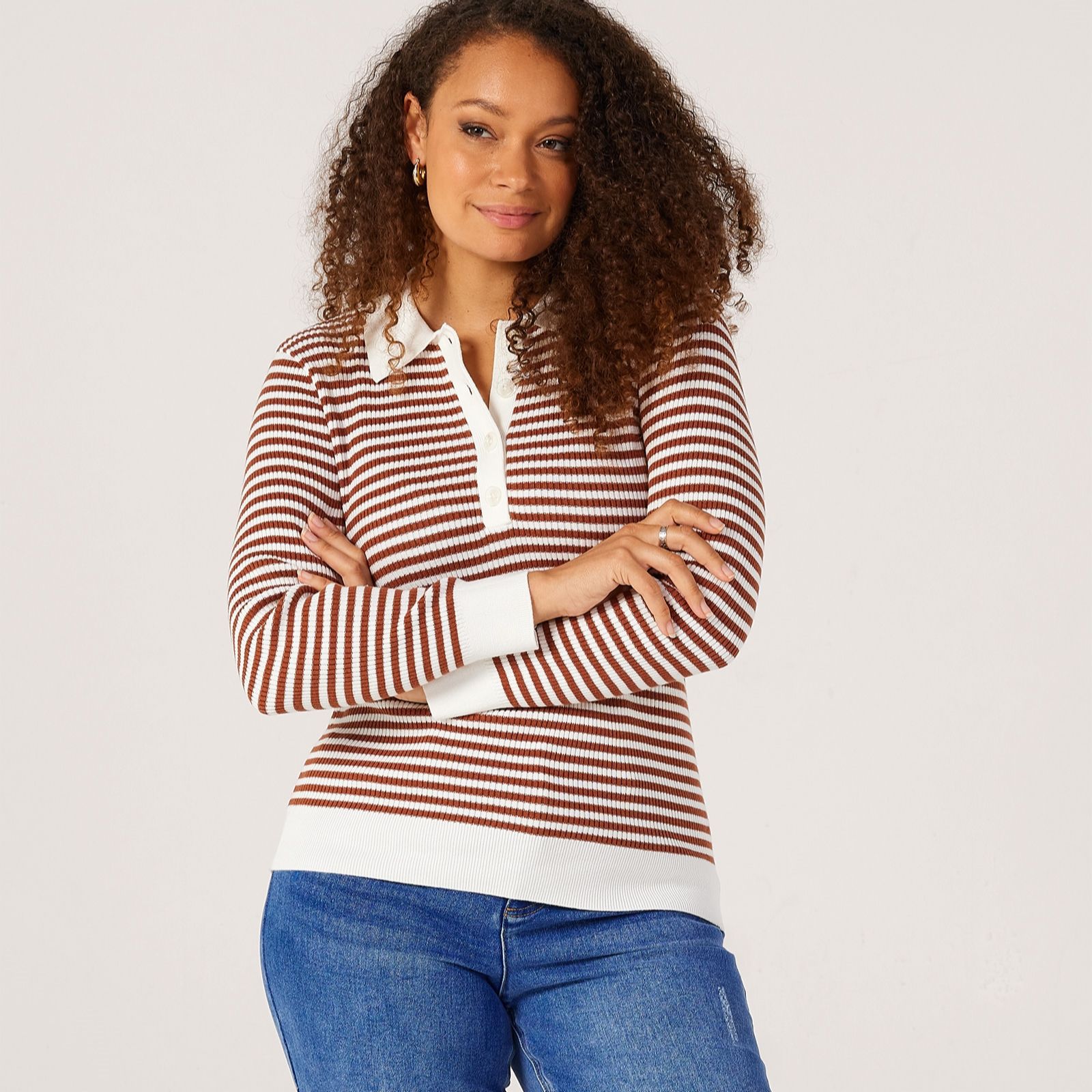 Ruth Langsford Knitted stripe Polo Jumper