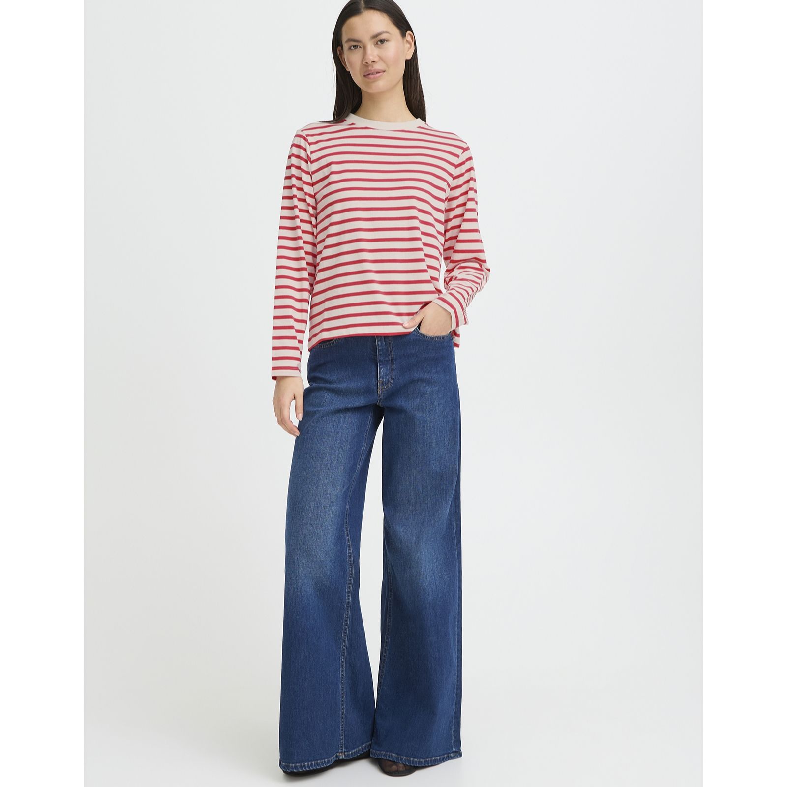 ICHI Mira Loose Long Sleeve Stripe Top