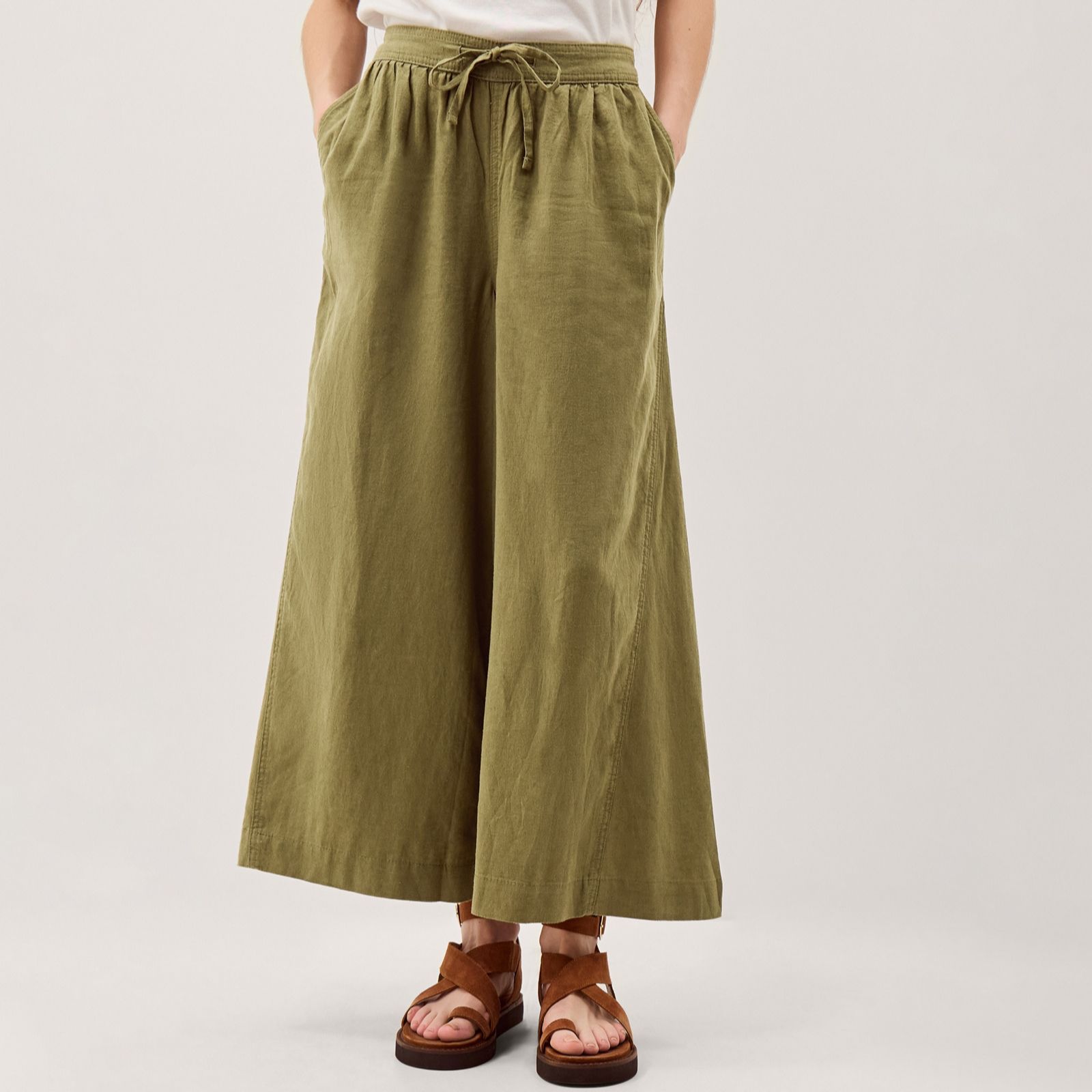 Monsoon Maisie Linen Blend Wide Crop Trousers
