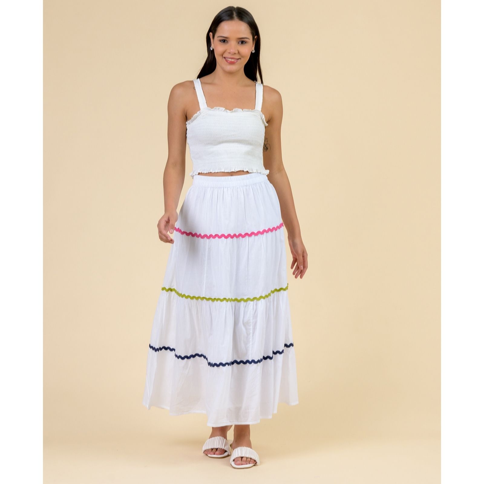  Handprint Dream Maxi Skirt with Ricrac Detail