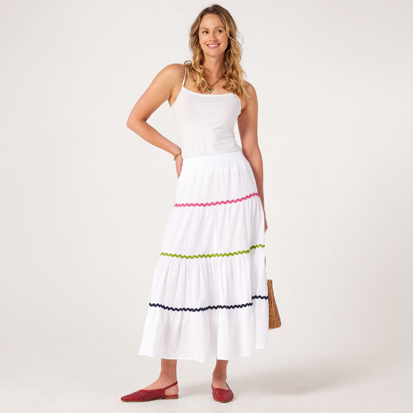 Handprint Dream Maxi Skirt with Ricrac Detail
