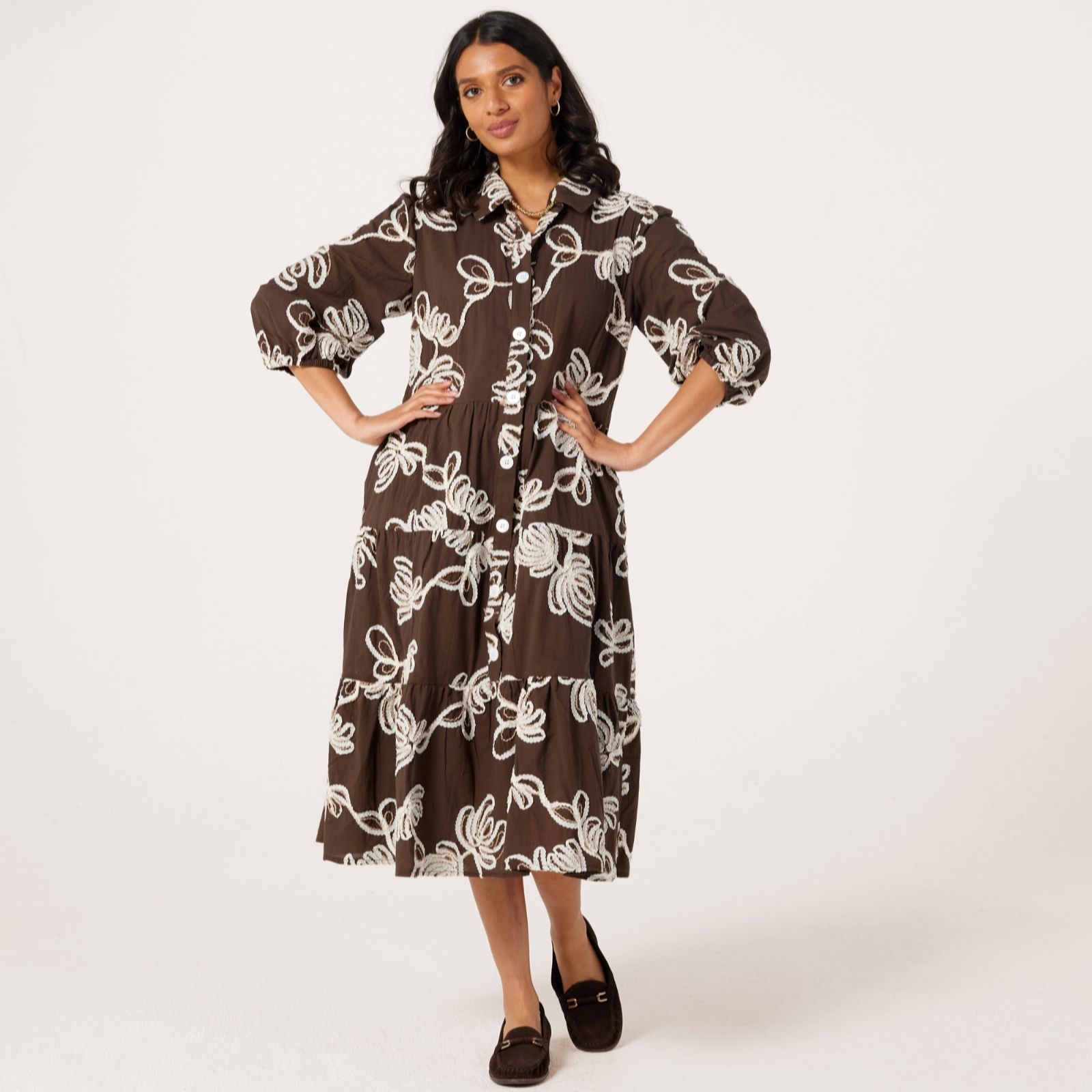 Helene Berman 100% Cotton Stripe Dress with Floral Print