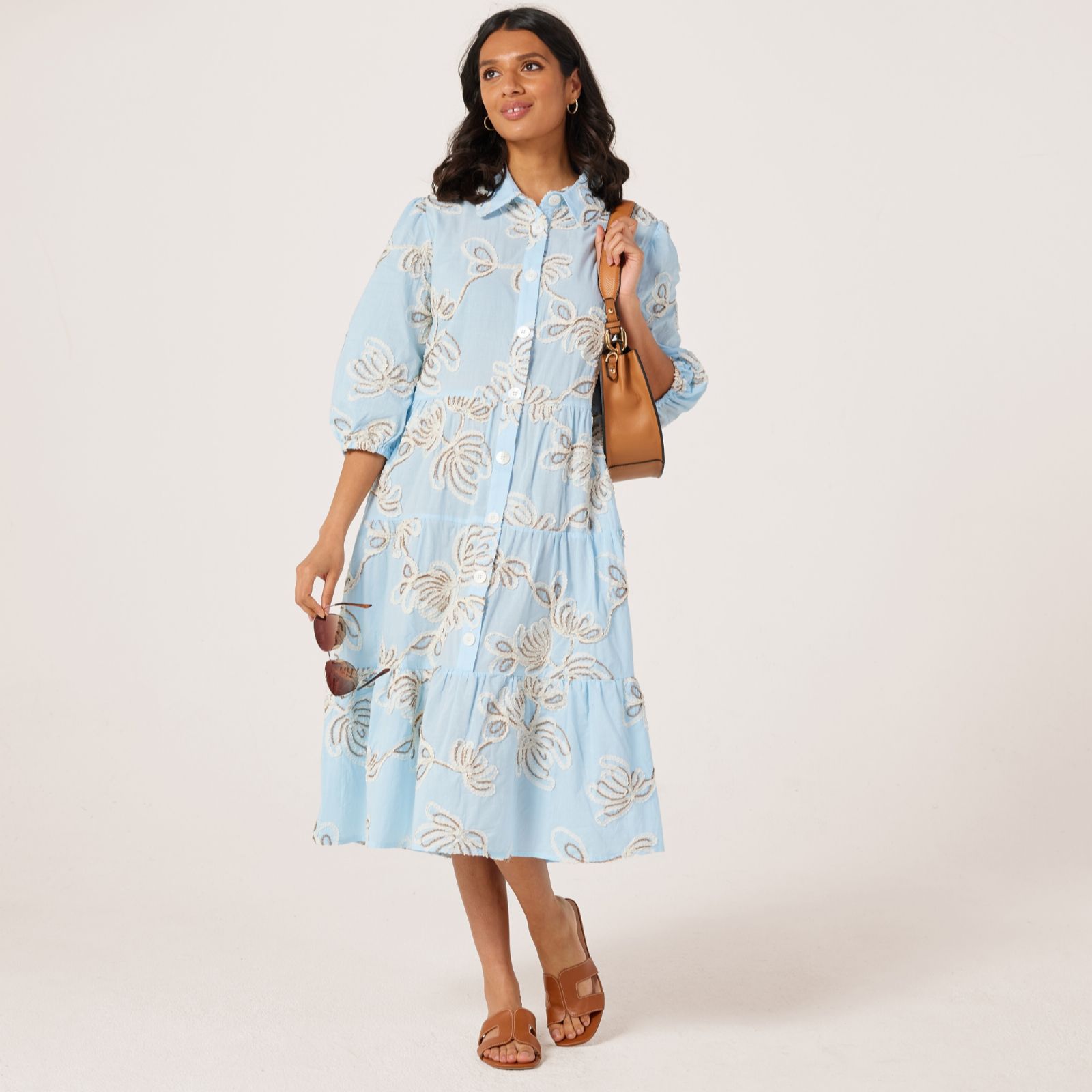 Helene Berman 100% Cotton Stripe Dress with Floral Print