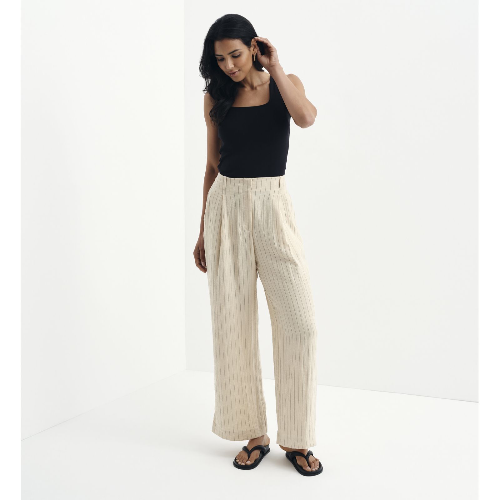 Finery London Mara Striped Wide Leg Trousers Petite