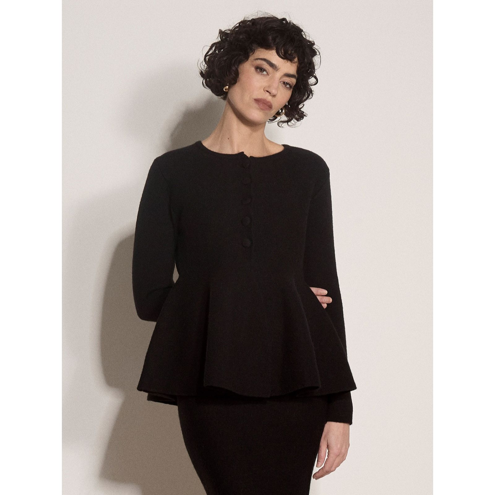 Apricot Button Grown On Peplum Cardigan