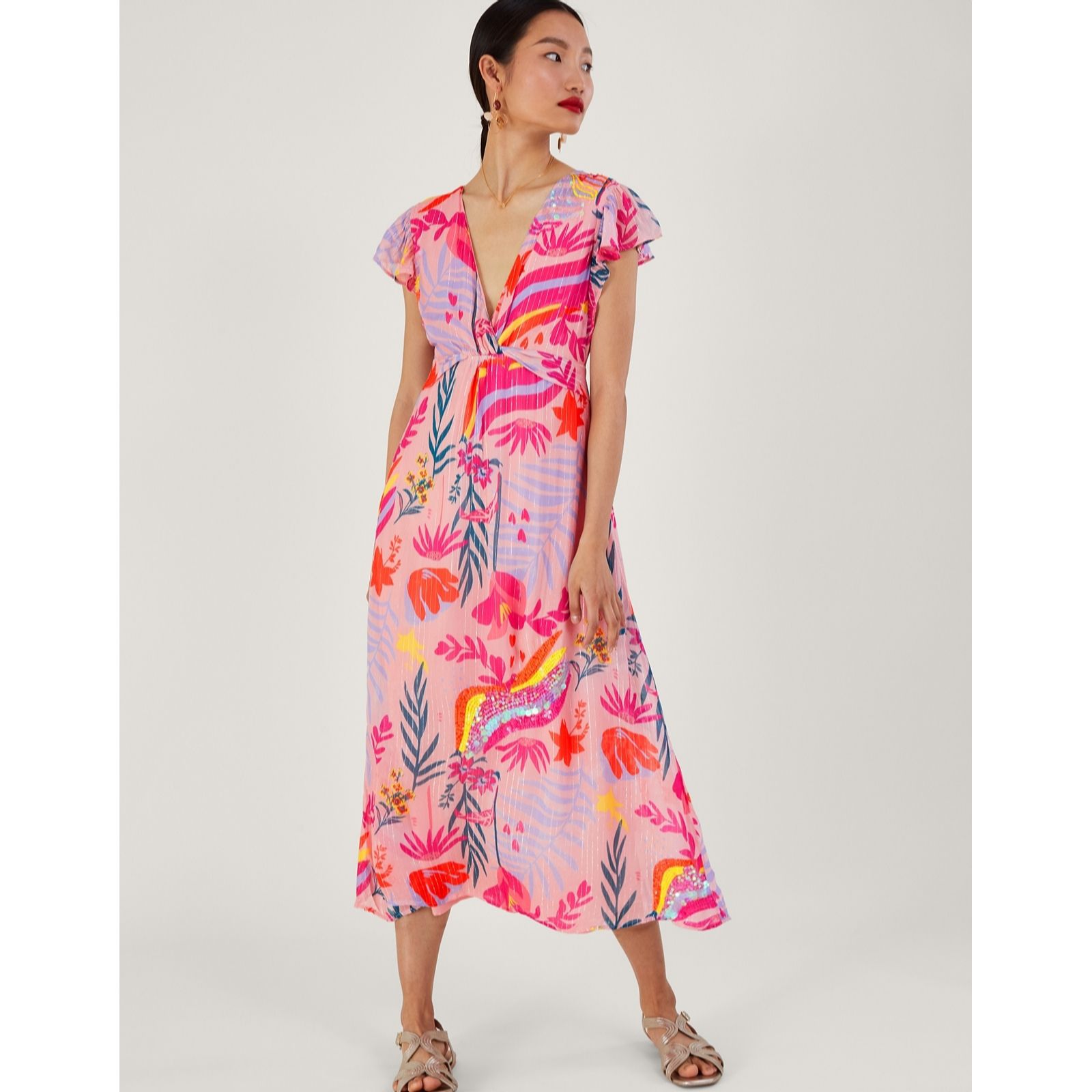 Monsoon Sienna Sequin Print Pink Dress - QVC UK