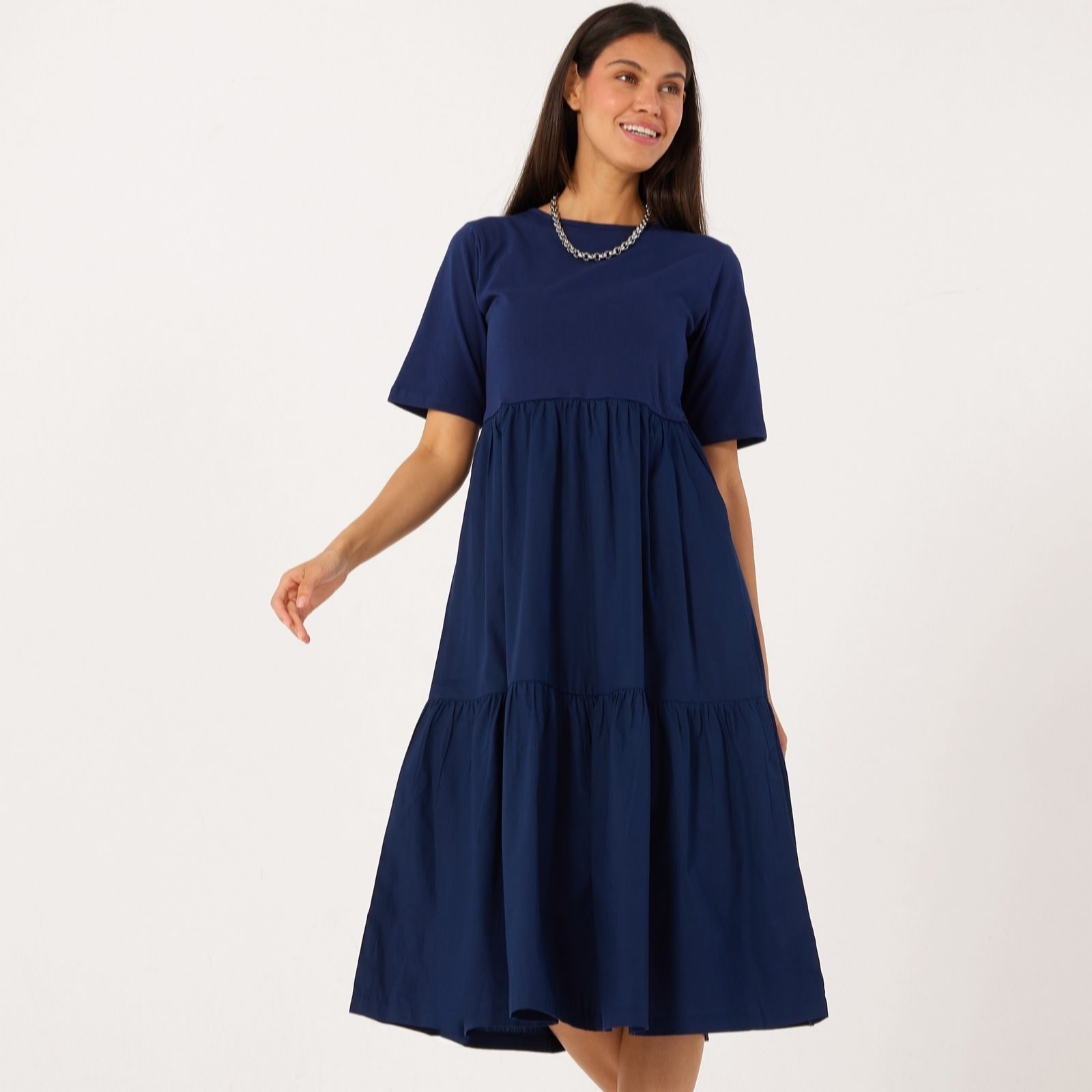 Denim & Co. Cotton Jersey Tiered Dress Petite
