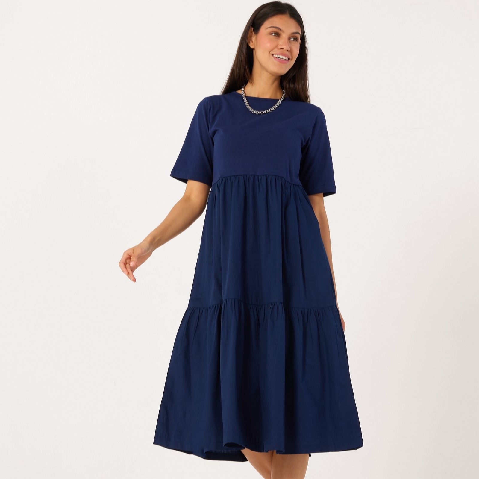 Denim & Co. Cotton Jersey Tiered Dress Petite
