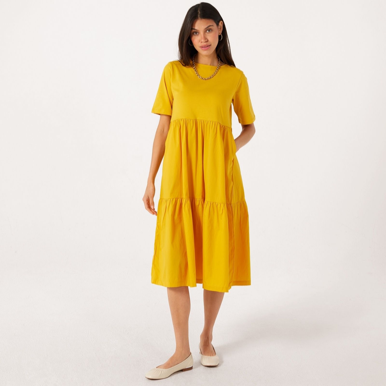 Denim & Co. Cotton Jersey Tiered Dress Petite