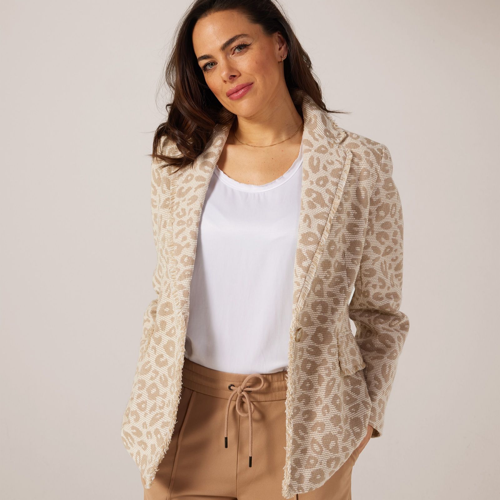 Helene Berman Animal Pattern Blazer with Fringing