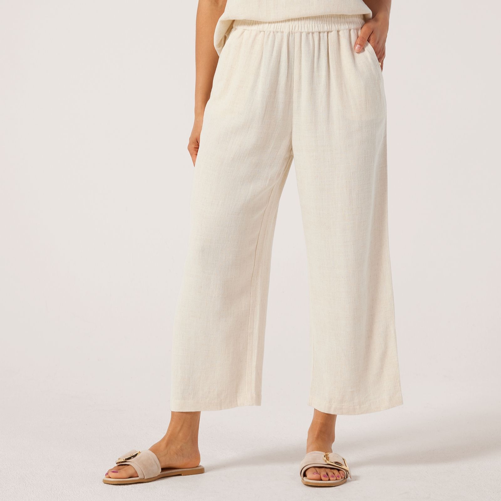 Ruth Langsford Pull On Cropped Linen Blend Trousers Tall