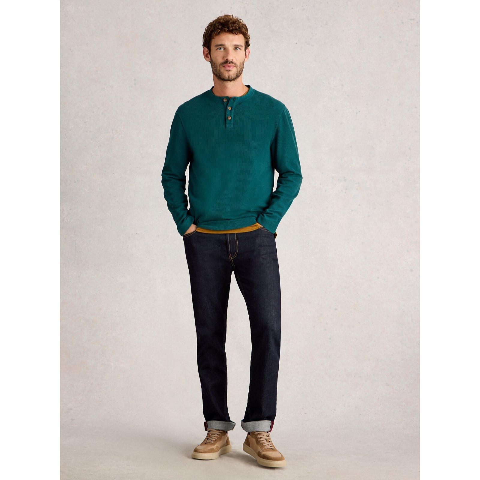 White Stuff Men's Helston Waffle Henley Top