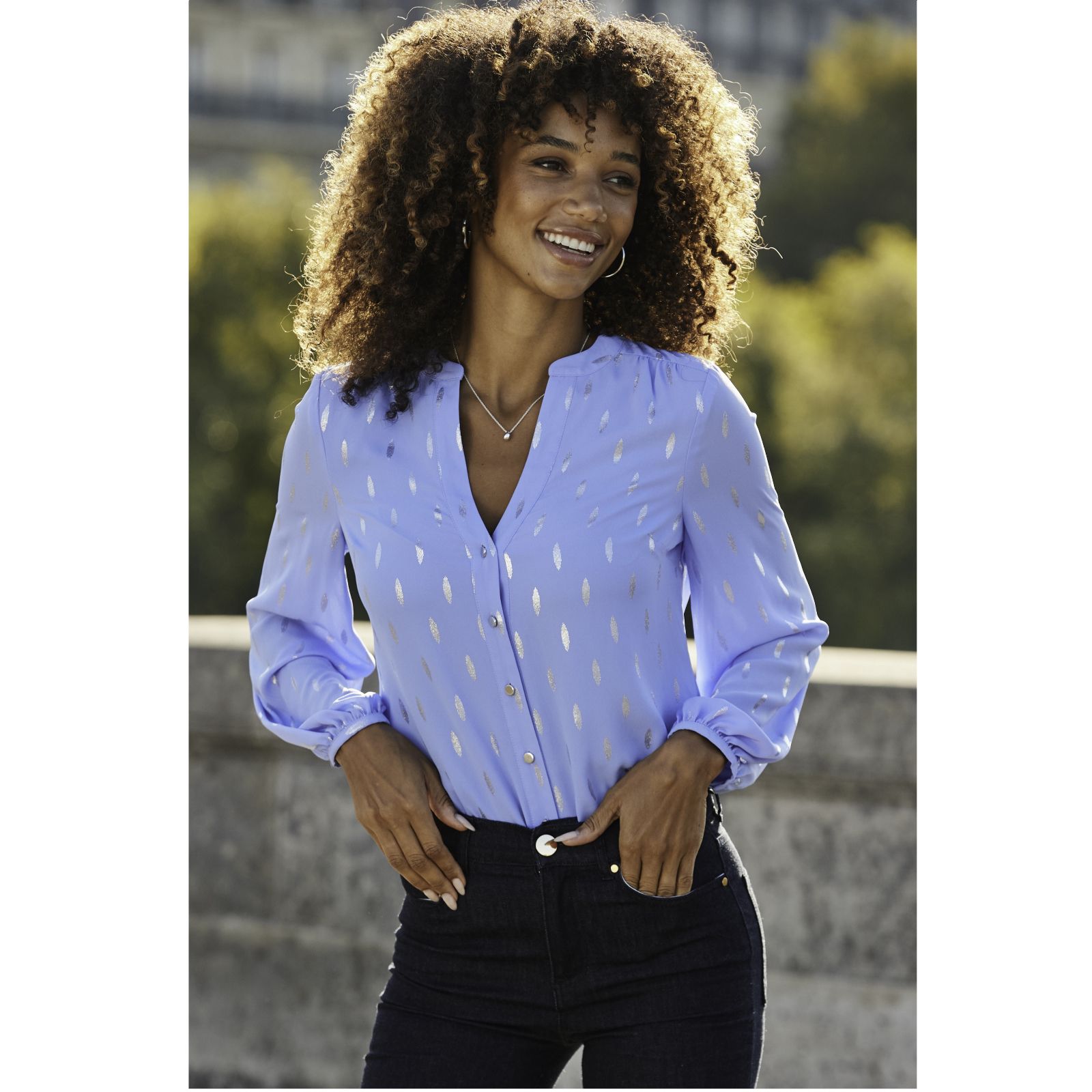 Sosandar Blouson Sleeve Jacquard Blouse