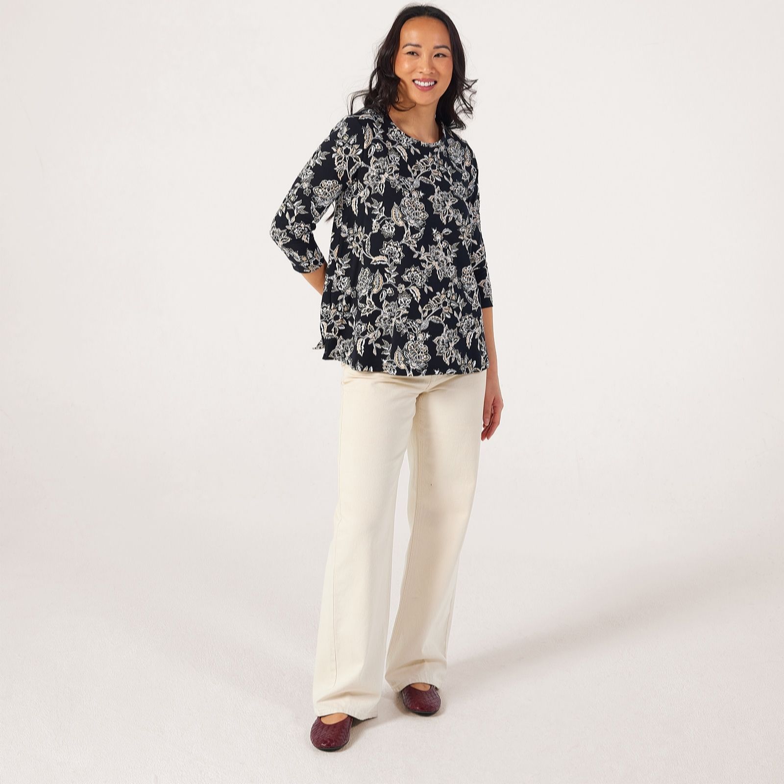 Denim & Co. Cotton Rich Jersey Round Neck Top