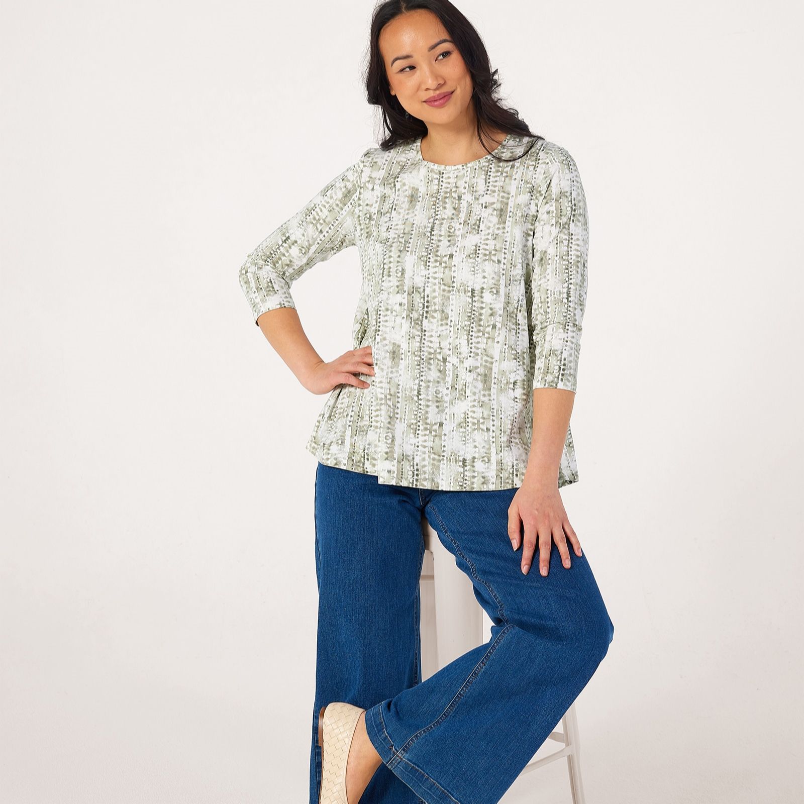Denim & Co. Cotton Rich Jersey Round Neck Top