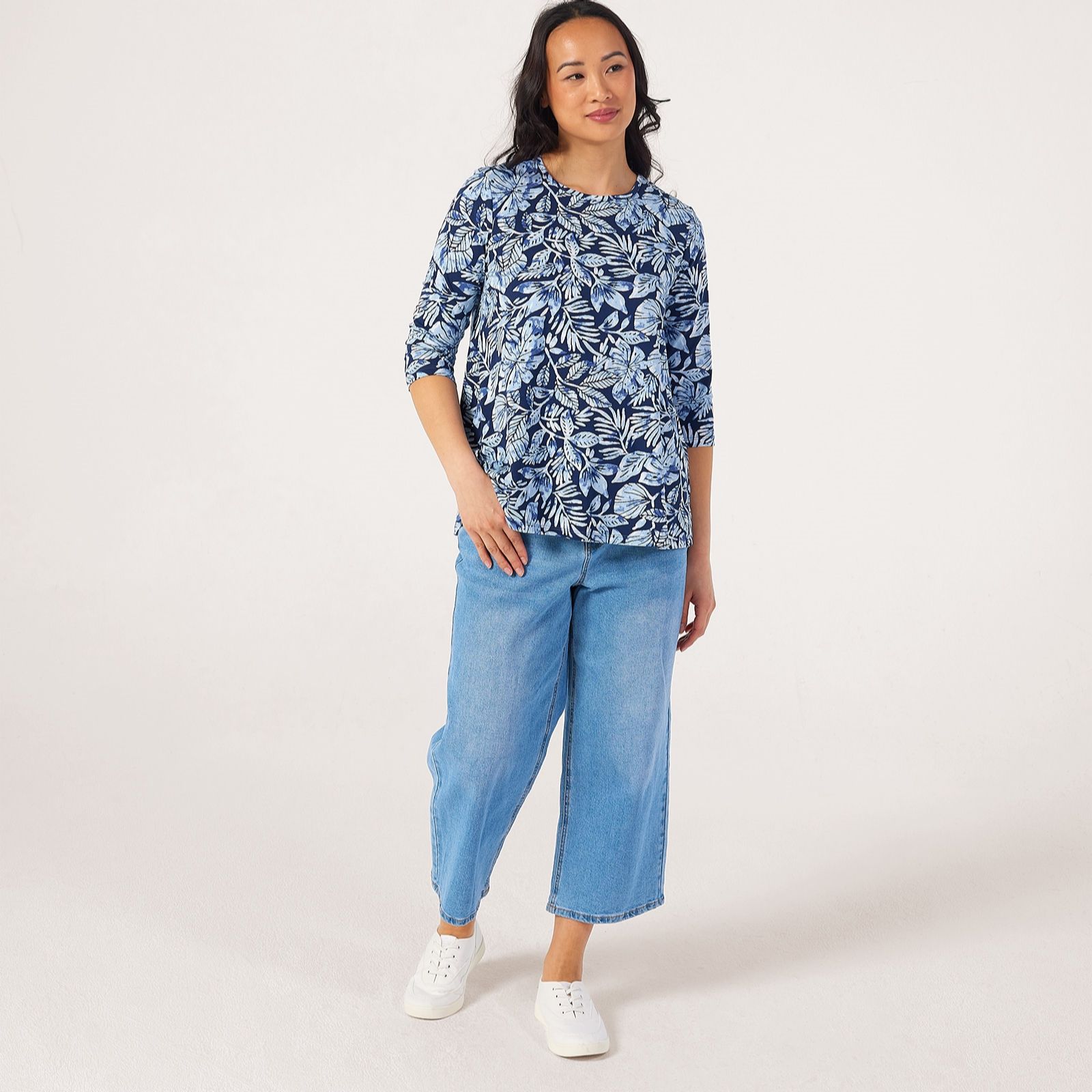 Denim & Co. Cotton Rich Jersey Round Neck Top