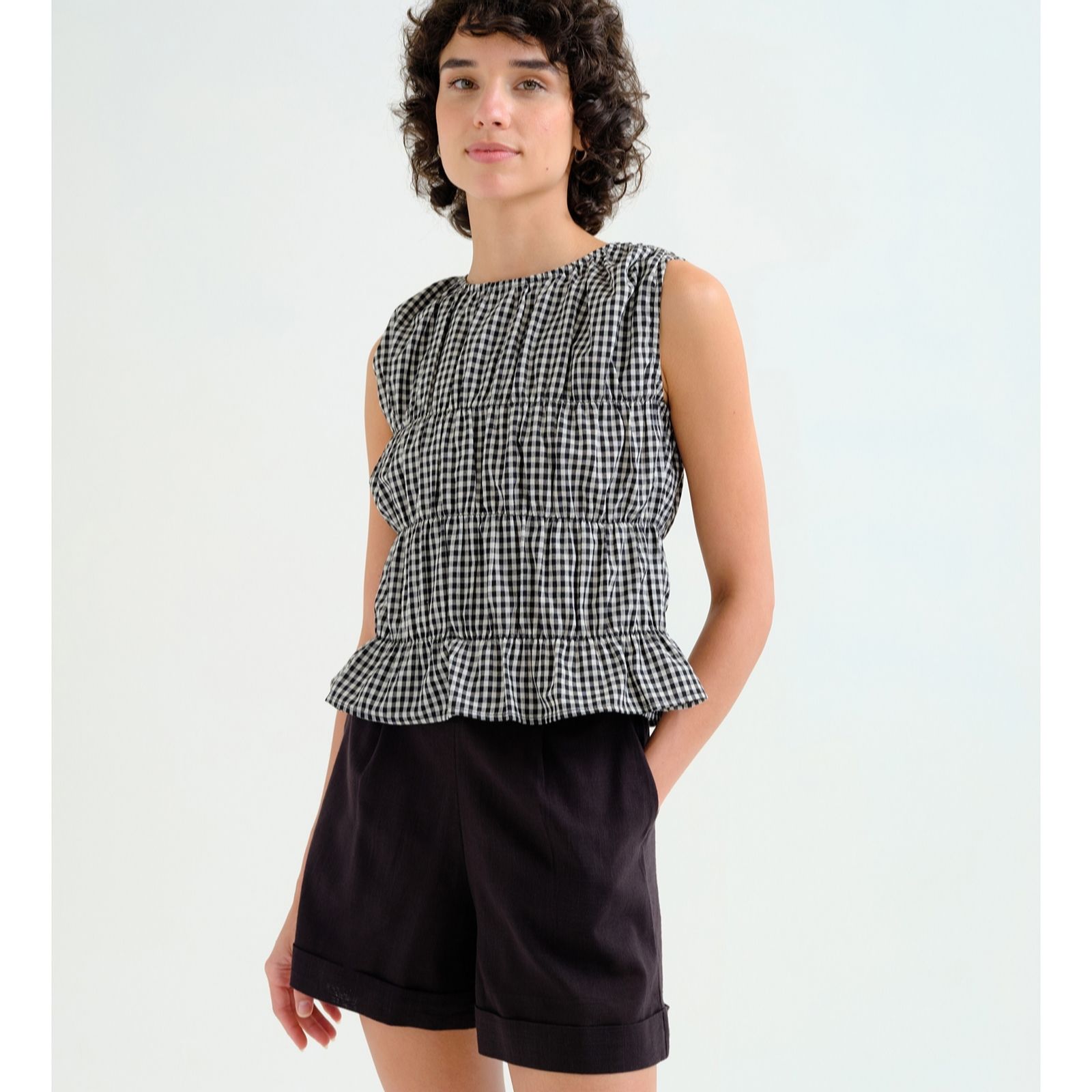  Compania Fantastica Black Gingham Top