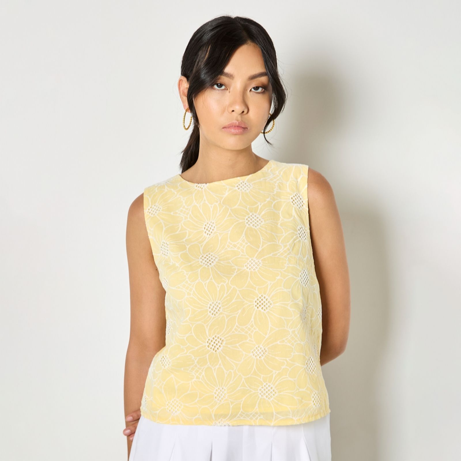 Apricot Sunflower Embroidered Shell Top