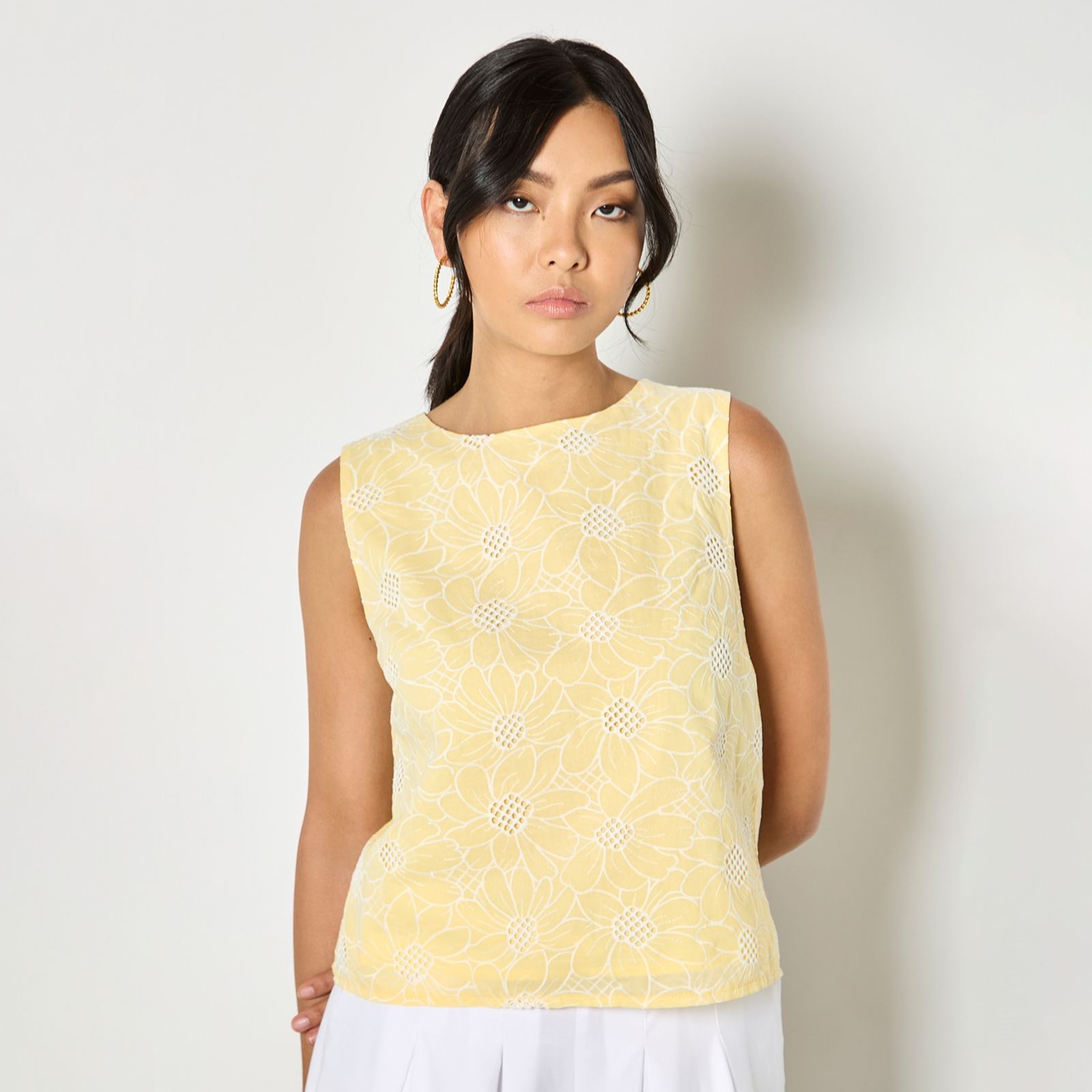 Apricot Sunflower Embroidered Shell Top