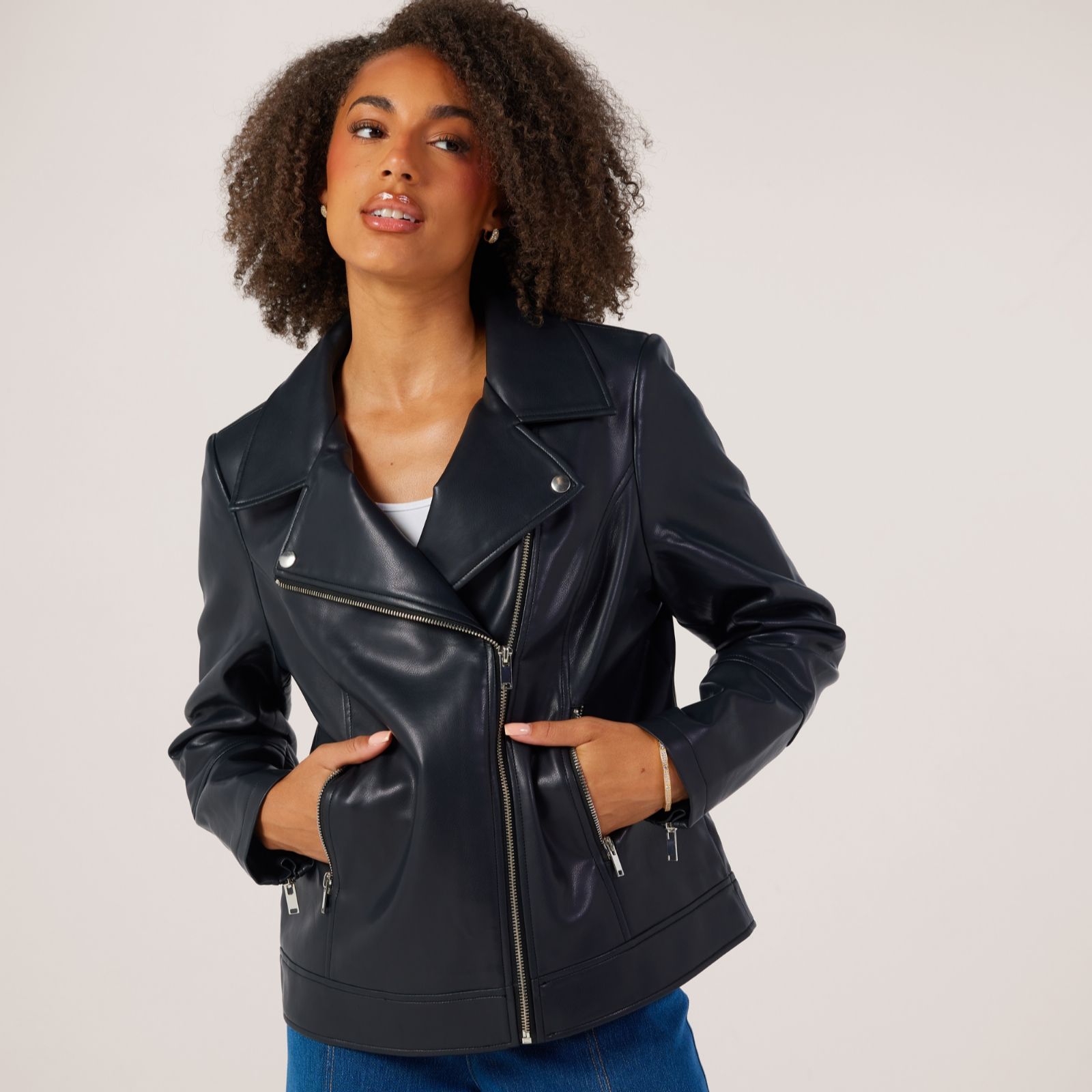 Denim & Co. Faux Leather Moto Jacket