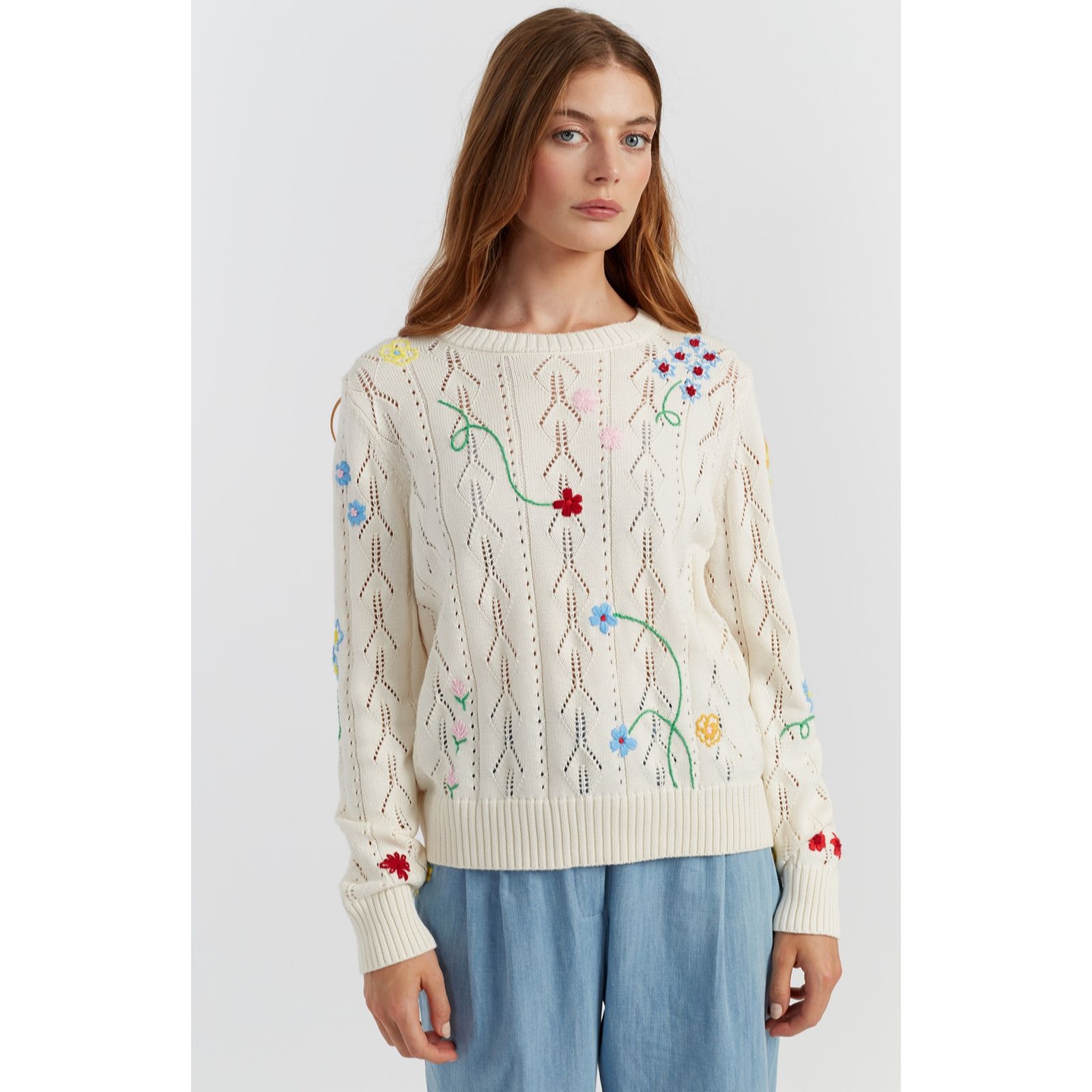 Chinti & Parker 100% Cotton Hand Embroidered Floral Jumper