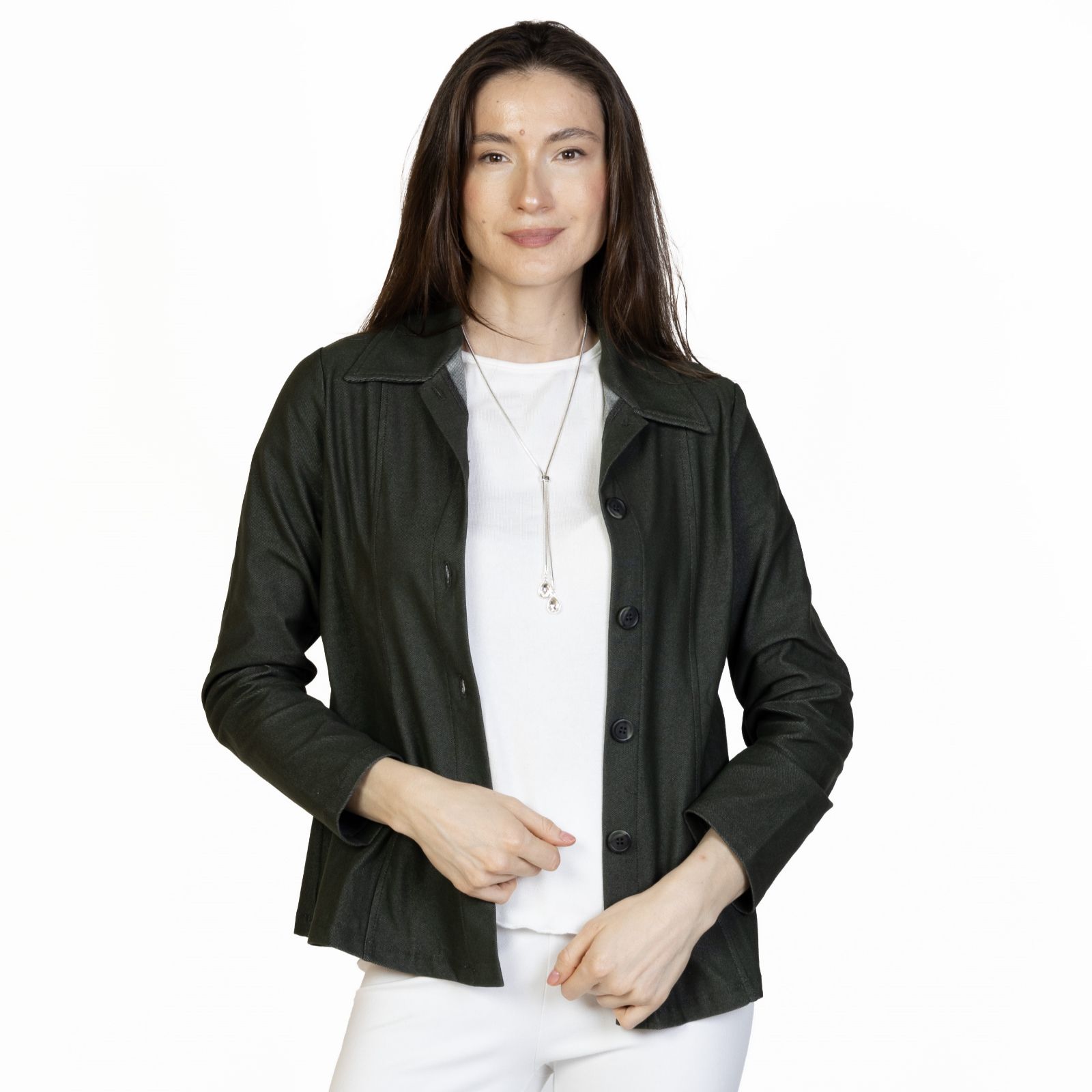 Kim & Co Deluxe Denim Knit Peplum Jacket