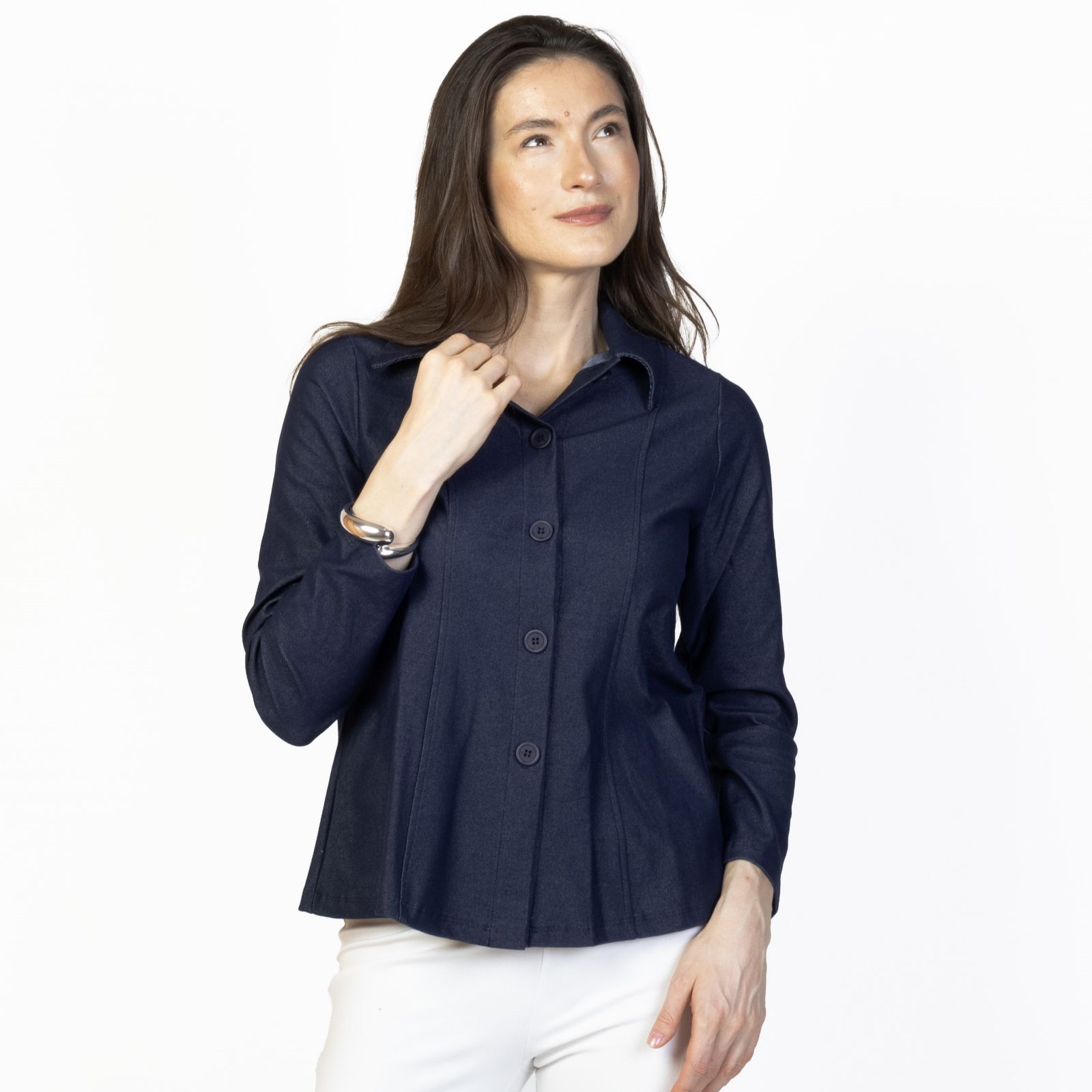 Kim & Co Deluxe Denim Knit Peplum Jacket