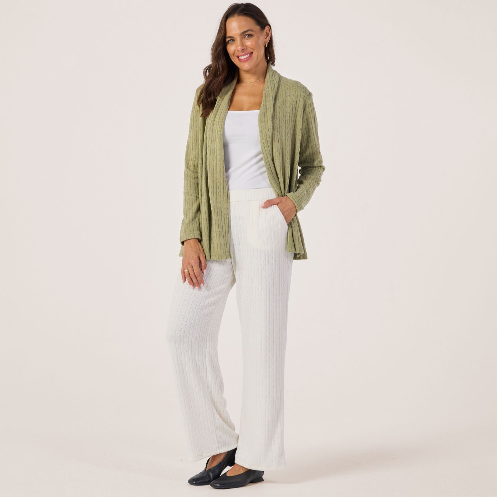 Kim & Co Fine Cable Knit Grace Straight Leg Petite Trousers