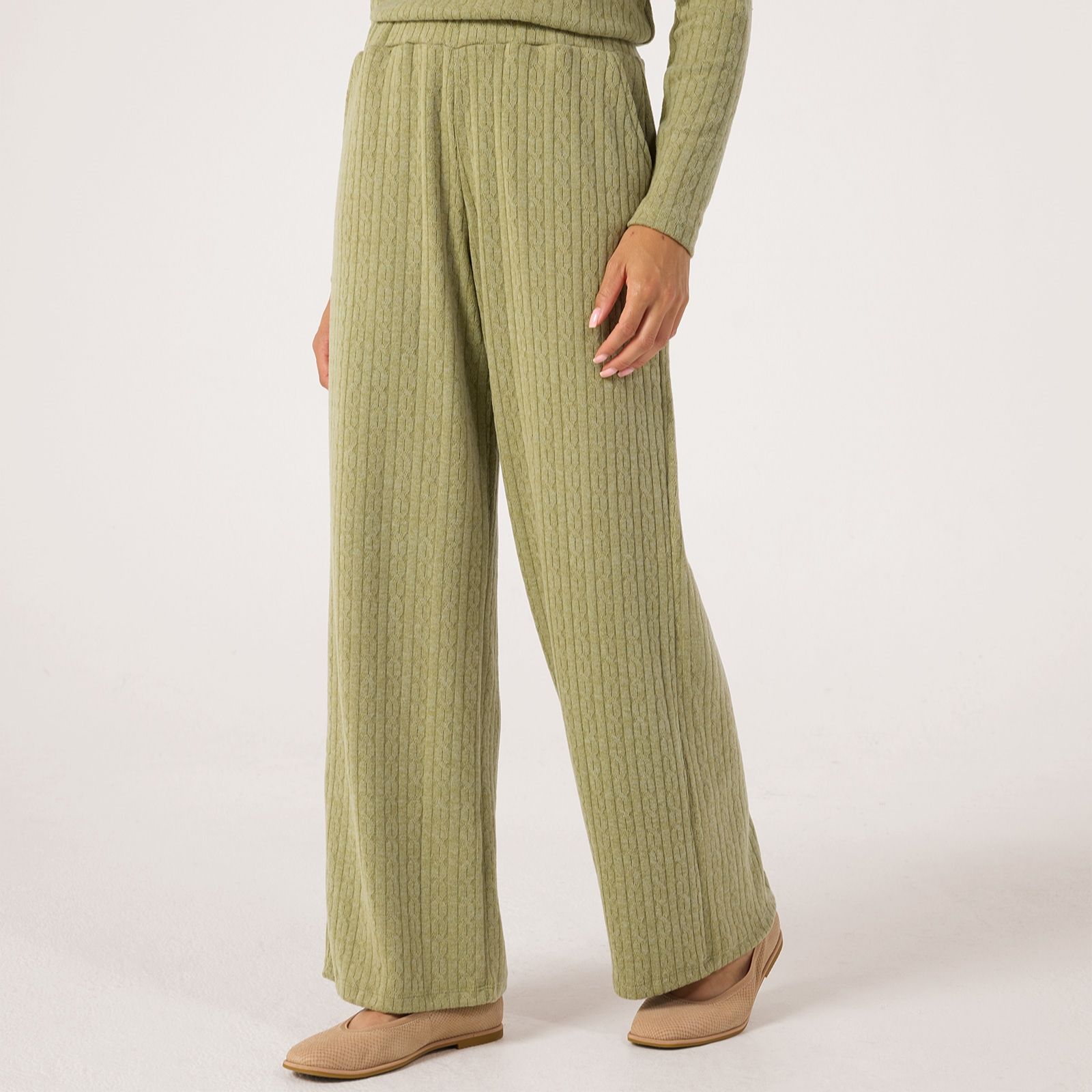 Kim & Co Fine Cable Knit Grace Straight Leg Petite Trousers