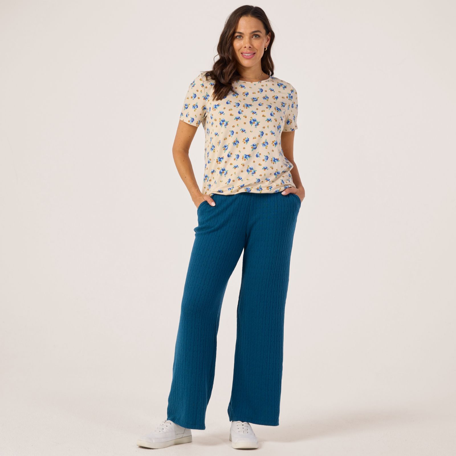 Kim & Co Fine Cable Knit Grace Straight Leg Petite Trousers