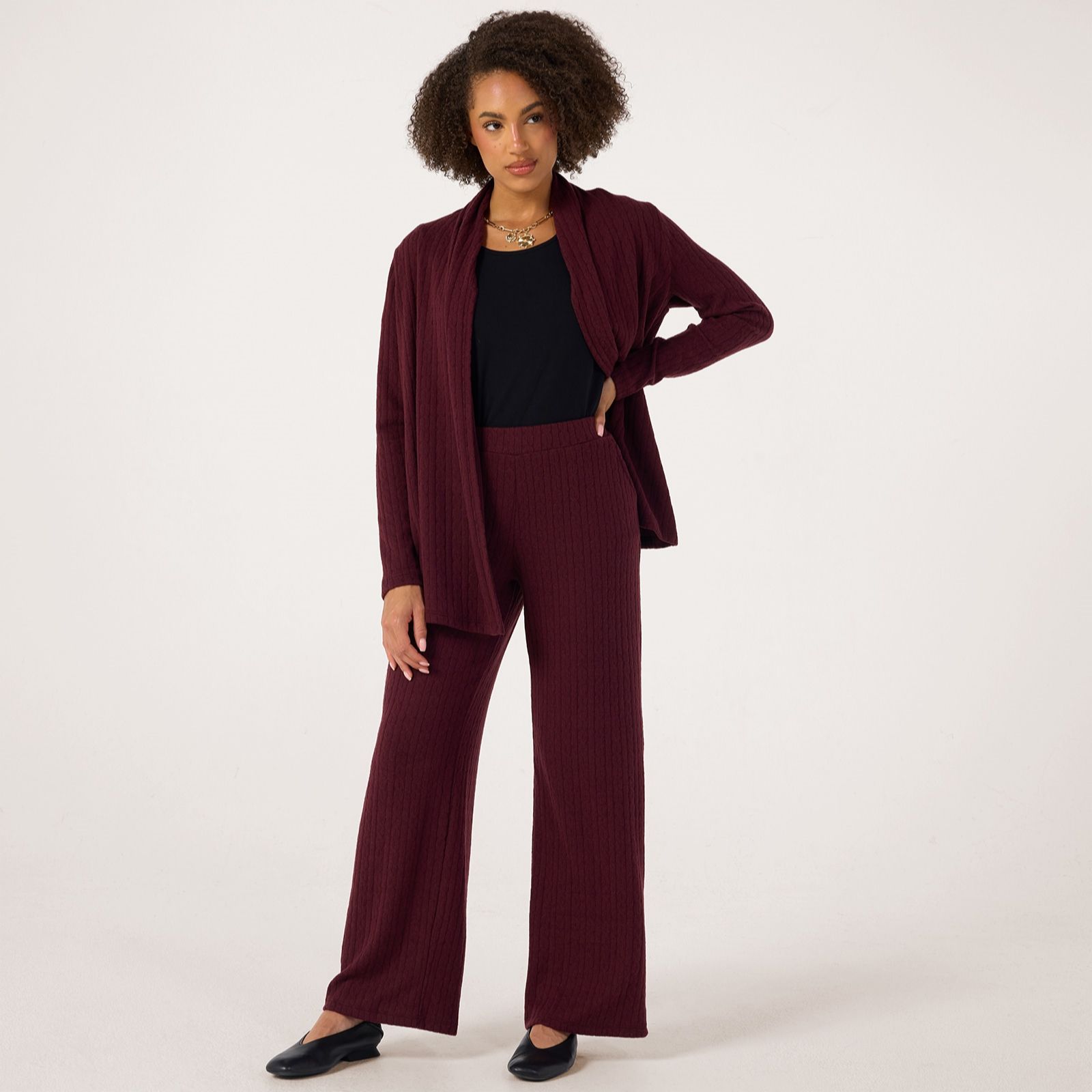 Kim & Co Fine Cable Knit Grace Straight Leg Petite Trousers