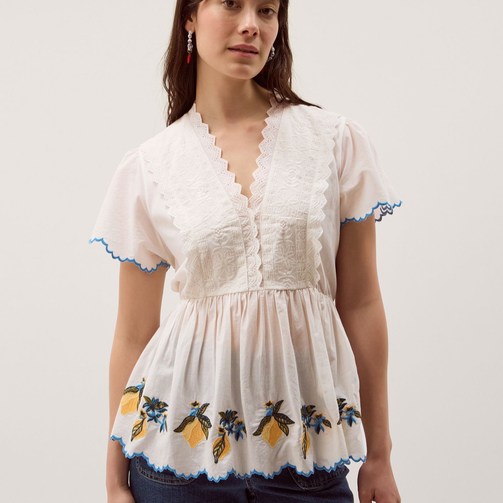 Monsoon Luna Lemon Embroidery Jersey Top