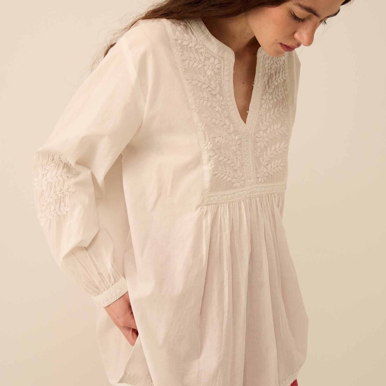 East Alva Hand-Chikankari Embroidered Top