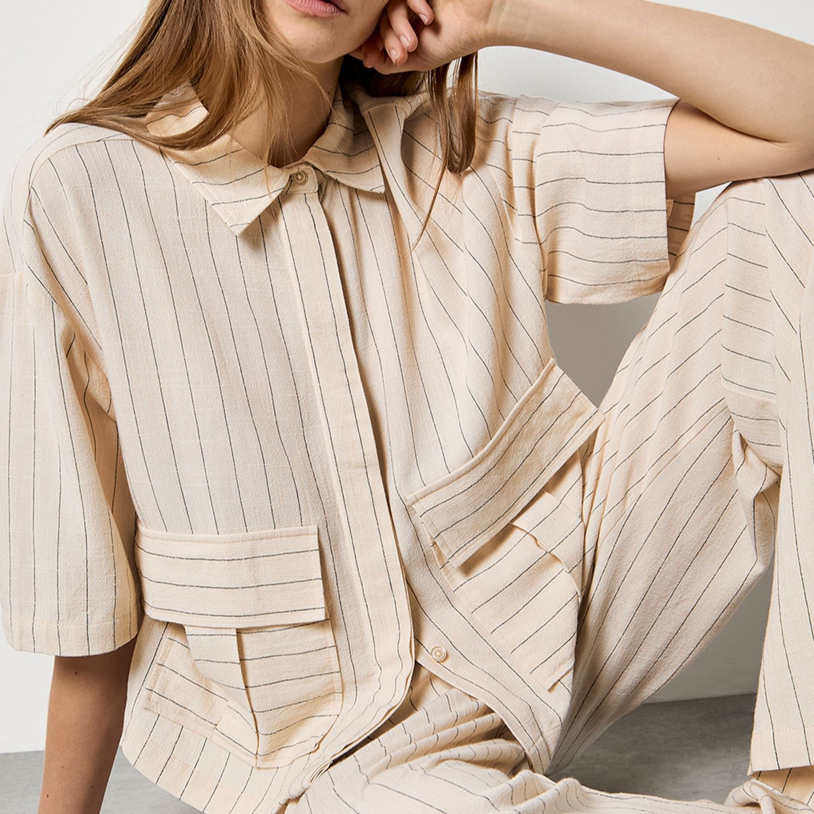 Apricot Linen Mix Utility Collar Shirt