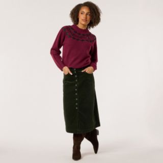 Denim & Co. Cord Button Front Skirt
