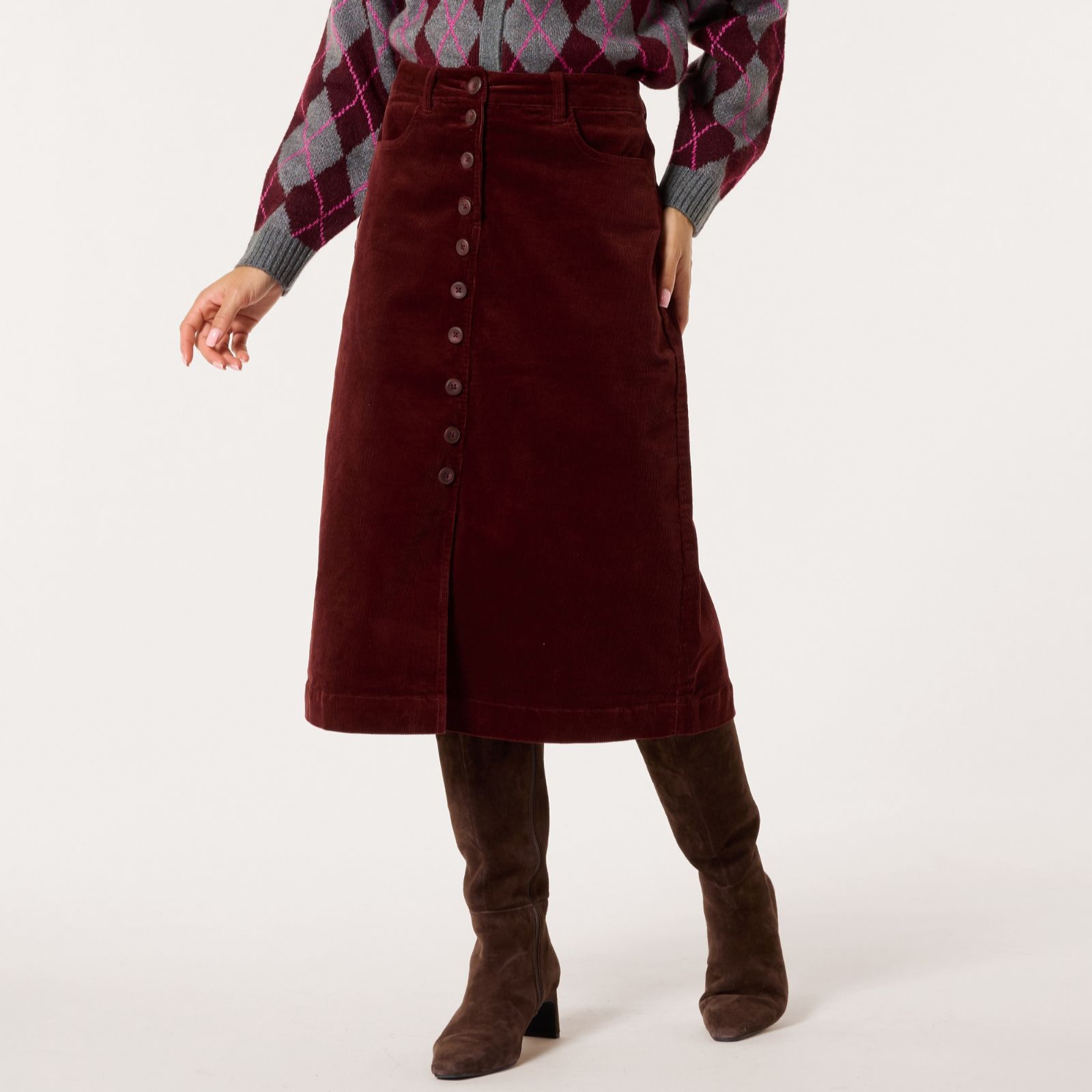 Denim & Co. Cord Button Front Skirt