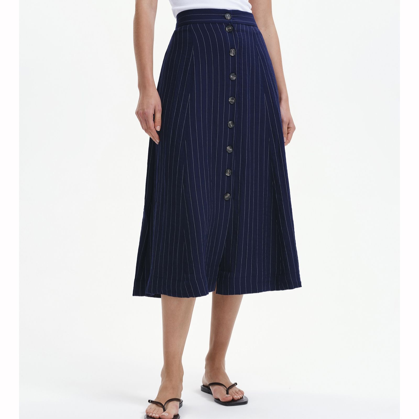 Finery London Frances Striped Tailored Button Through Midi Skirt