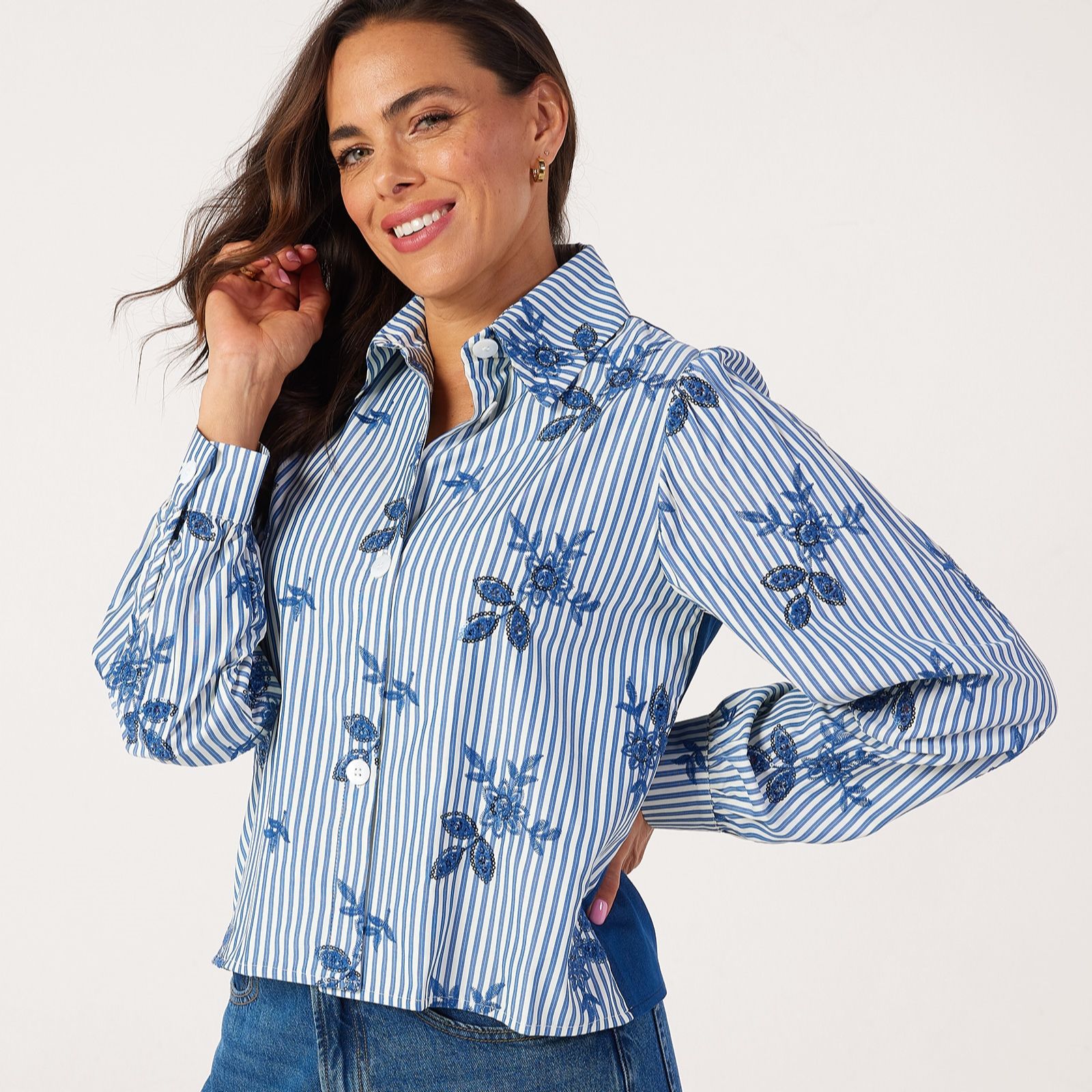 Helene Berman Embroidered Sequin Floral Shirt