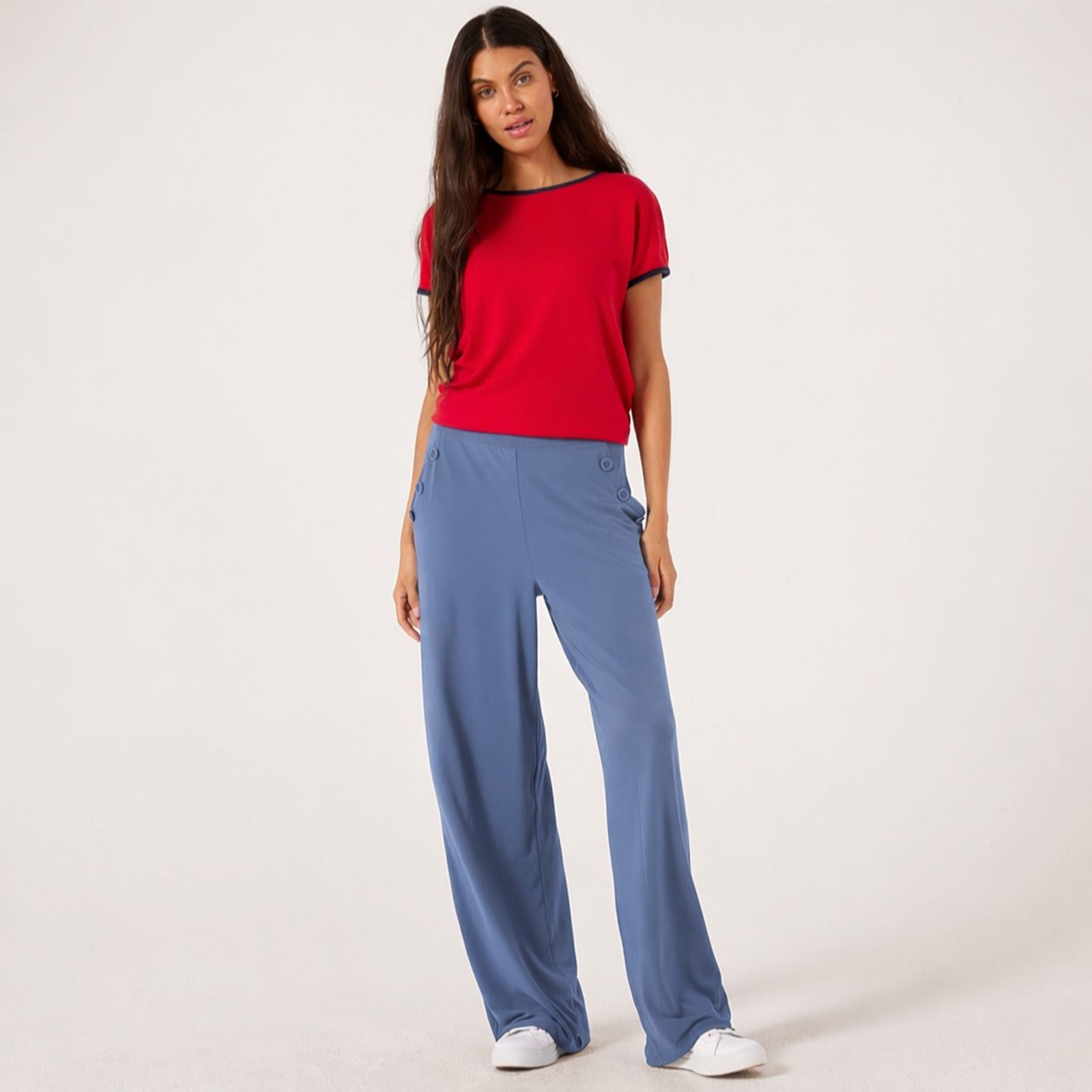 Kim & Co Brazil Jersey Button Detail Wide Leg Trousers Standard