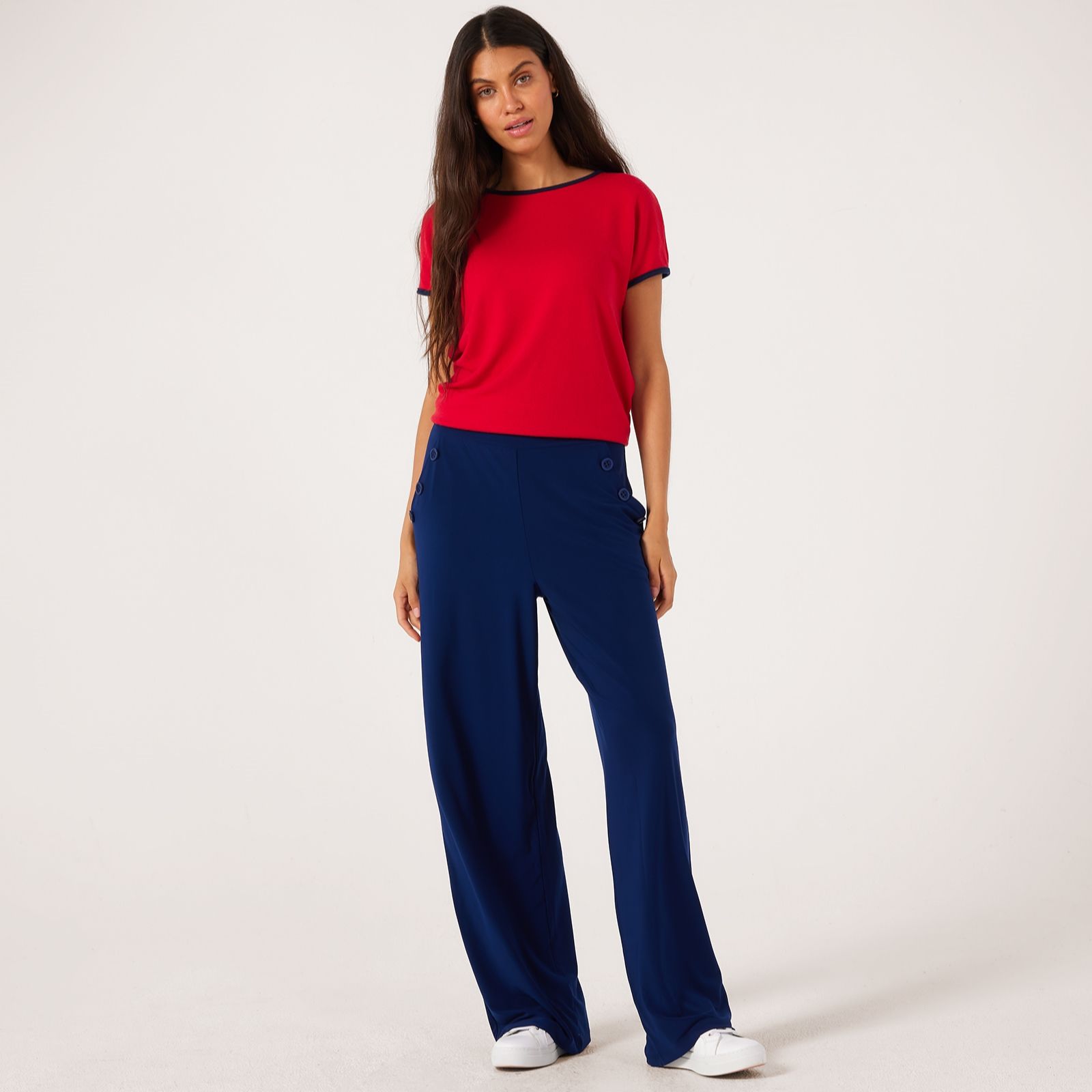 Kim & Co Brazil Jersey Button Detail Wide Leg Trousers Standard