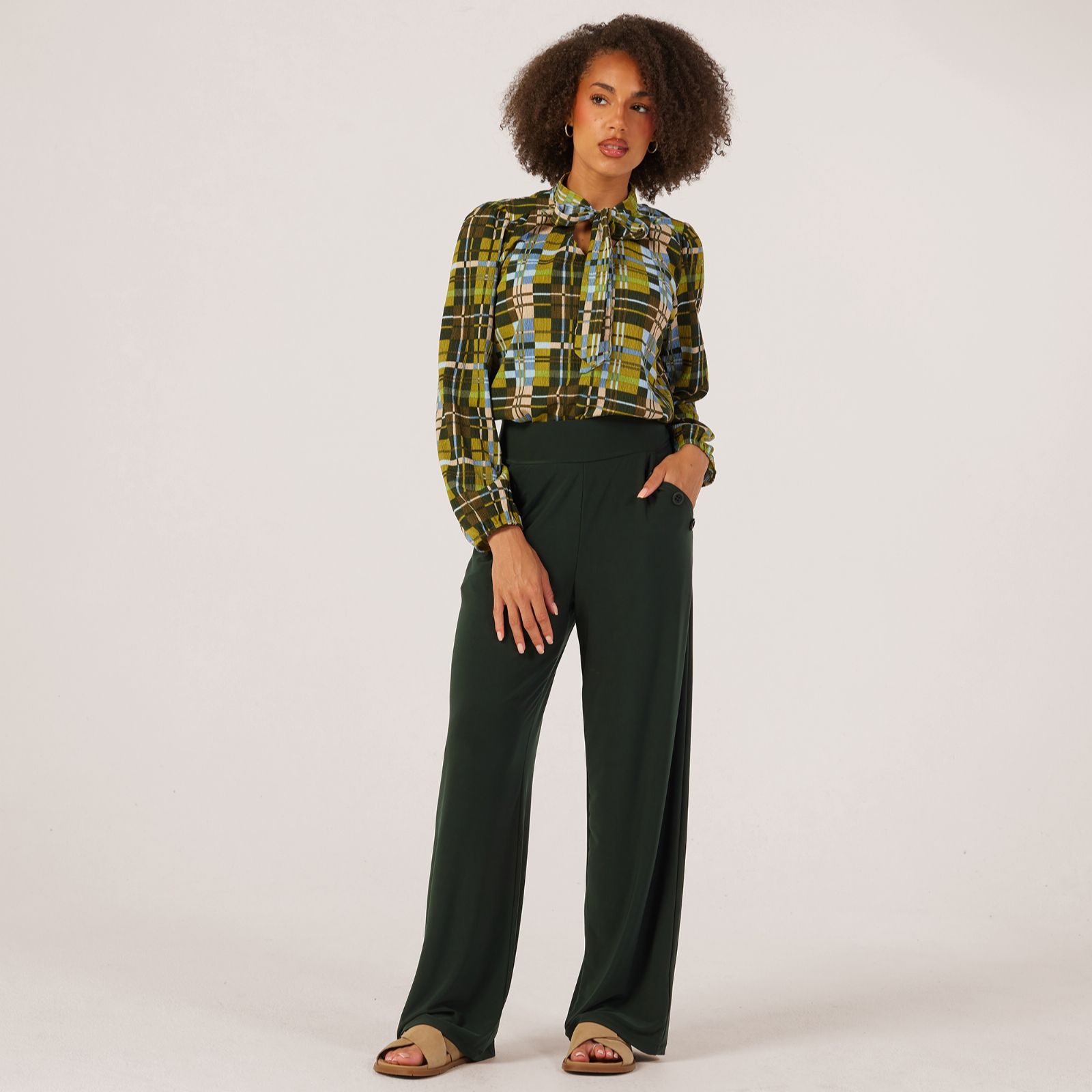 Kim & Co Brazil Jersey Button Detail Wide Leg Trousers Standard