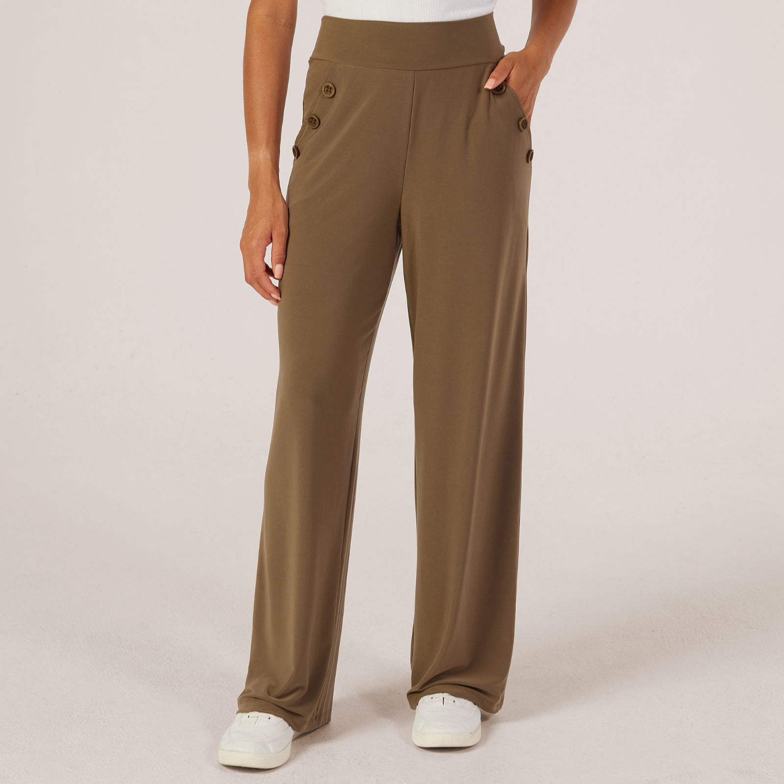 Kim & Co Brazil Jersey Button Detail Wide Leg Trousers Standard