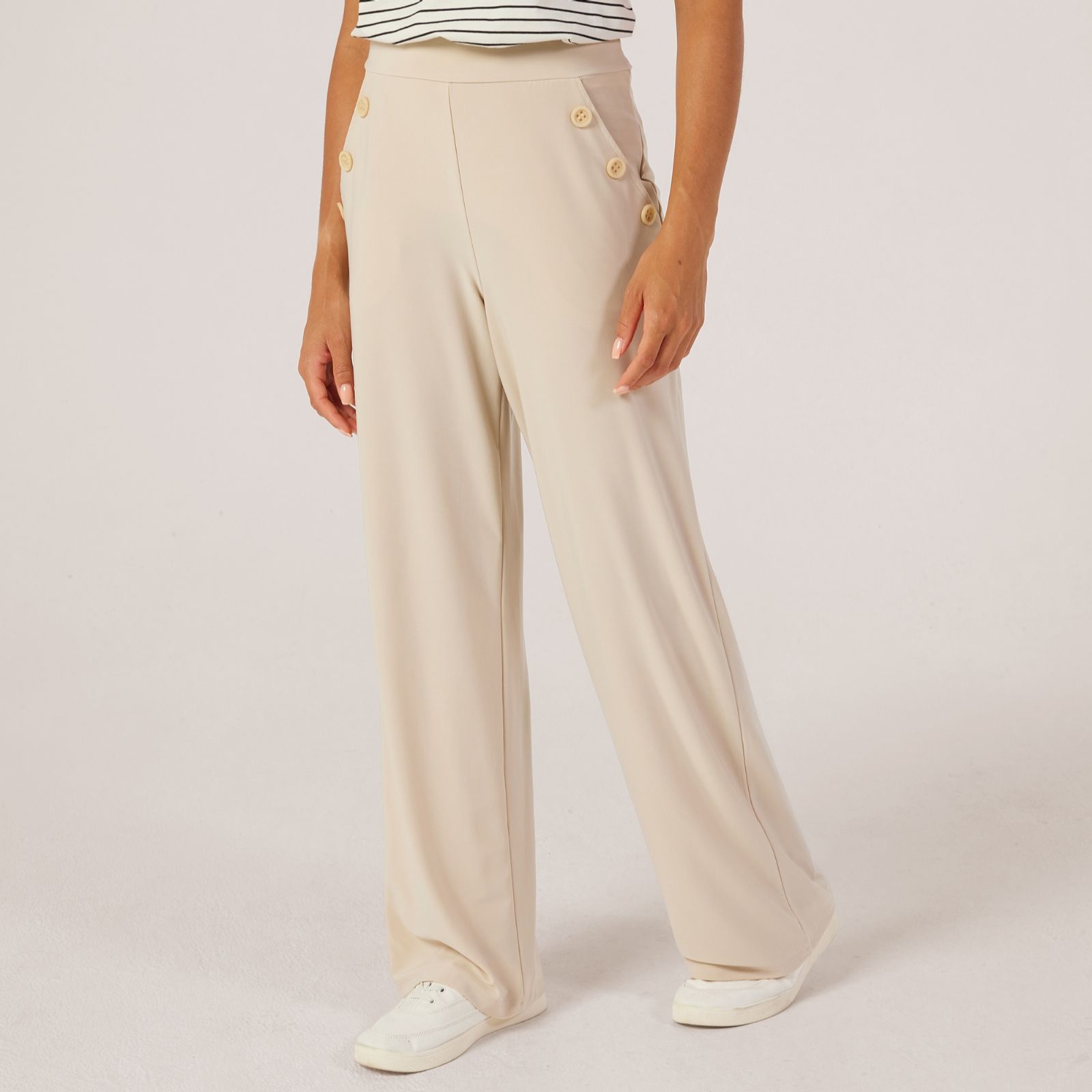Kim & Co Brazil Jersey Button Detail Wide Leg Trousers Standard