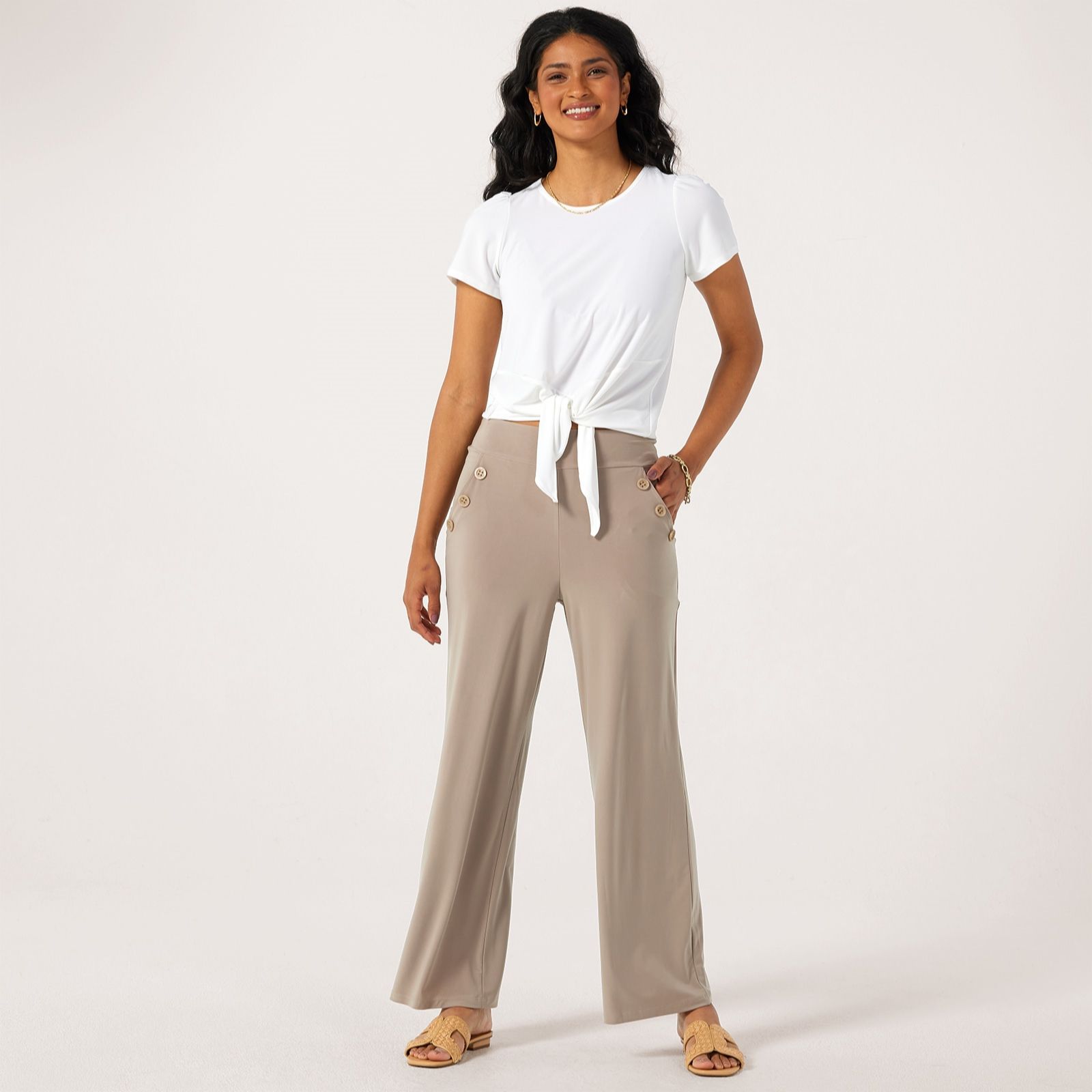 Kim & Co Brazil Jersey Button Detail Wide Leg Trousers Standard