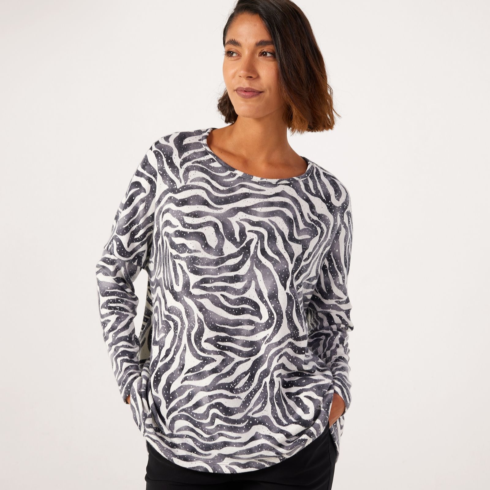 Kim & Co Printed Foil Soft Touch Long Sleeve Hi-Low Tunic