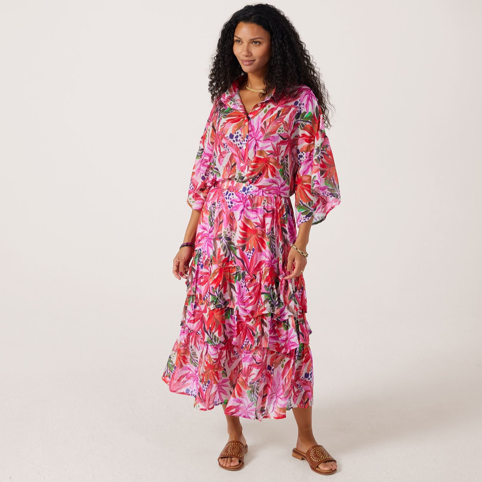 Malissa J Frill Tiered Printed Midi Skirt